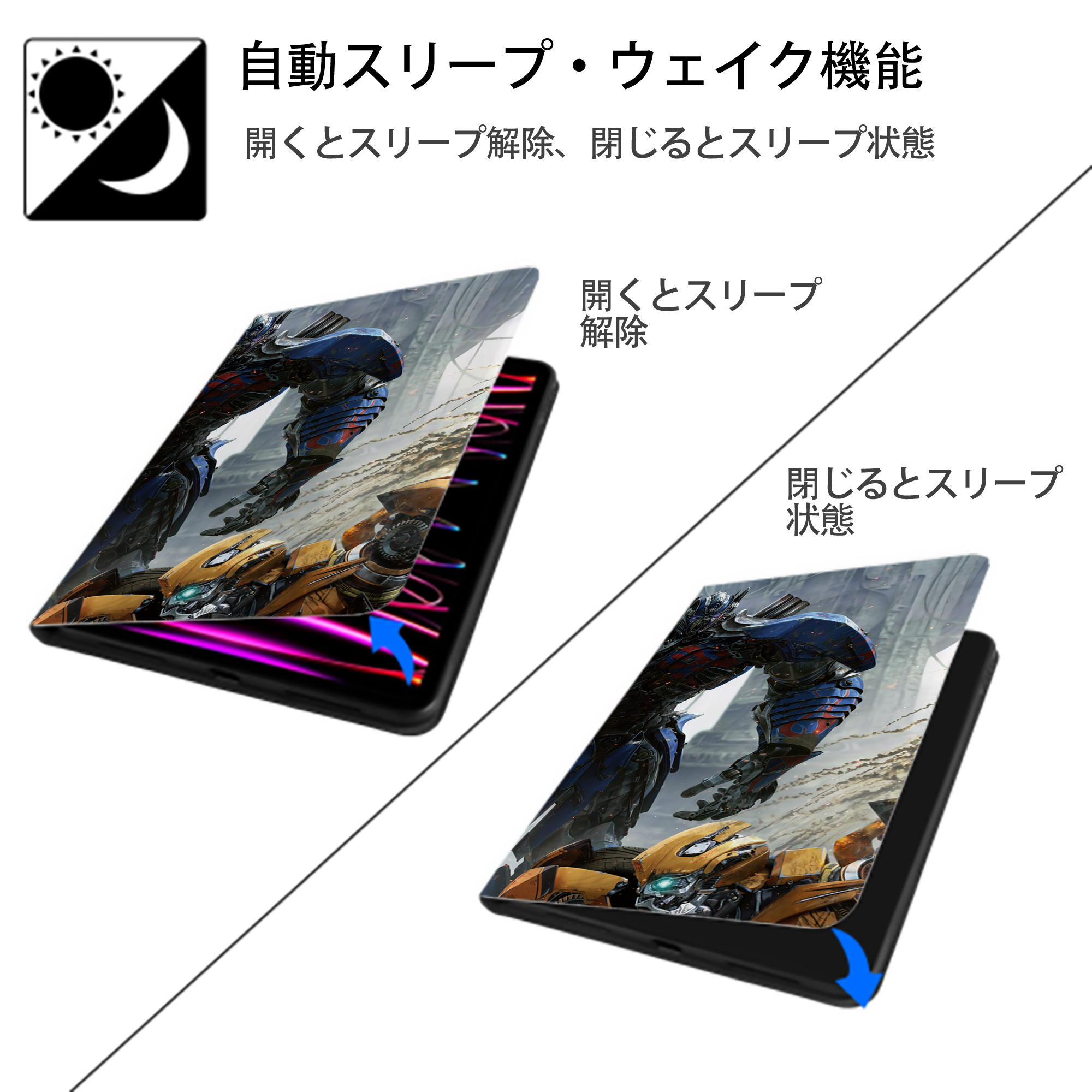 Transformers トランスフォーマー IPad ケース ブック型 PUレザー TPU 耐衝撃 軽量 薄型 ペン収納なし 全面保護 IPad 各モデル対応