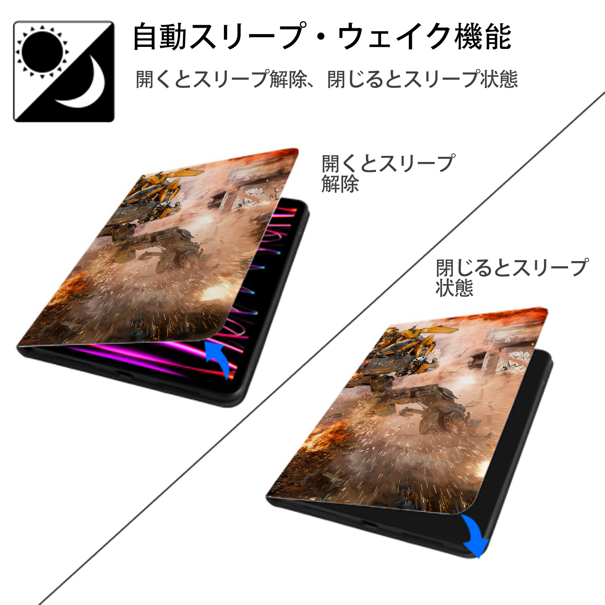 Transformers トランスフォーマー IPad ケース ブック型 PUレザー TPU 耐衝撃 軽量 薄型 ペン収納なし 全面保護 IPad 各モデル対応