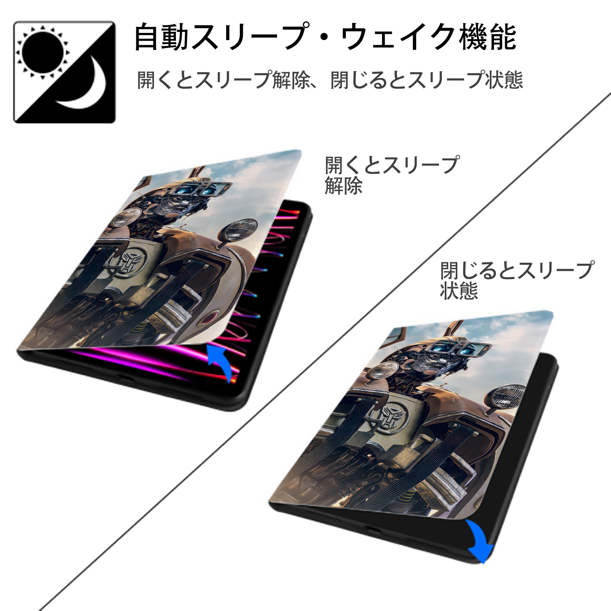 Transformers トランスフォーマー IPad ケース ブック型 PUレザー TPU 耐衝撃 軽量 薄型 ペン収納なし 全面保護 IPad 各モデル対応