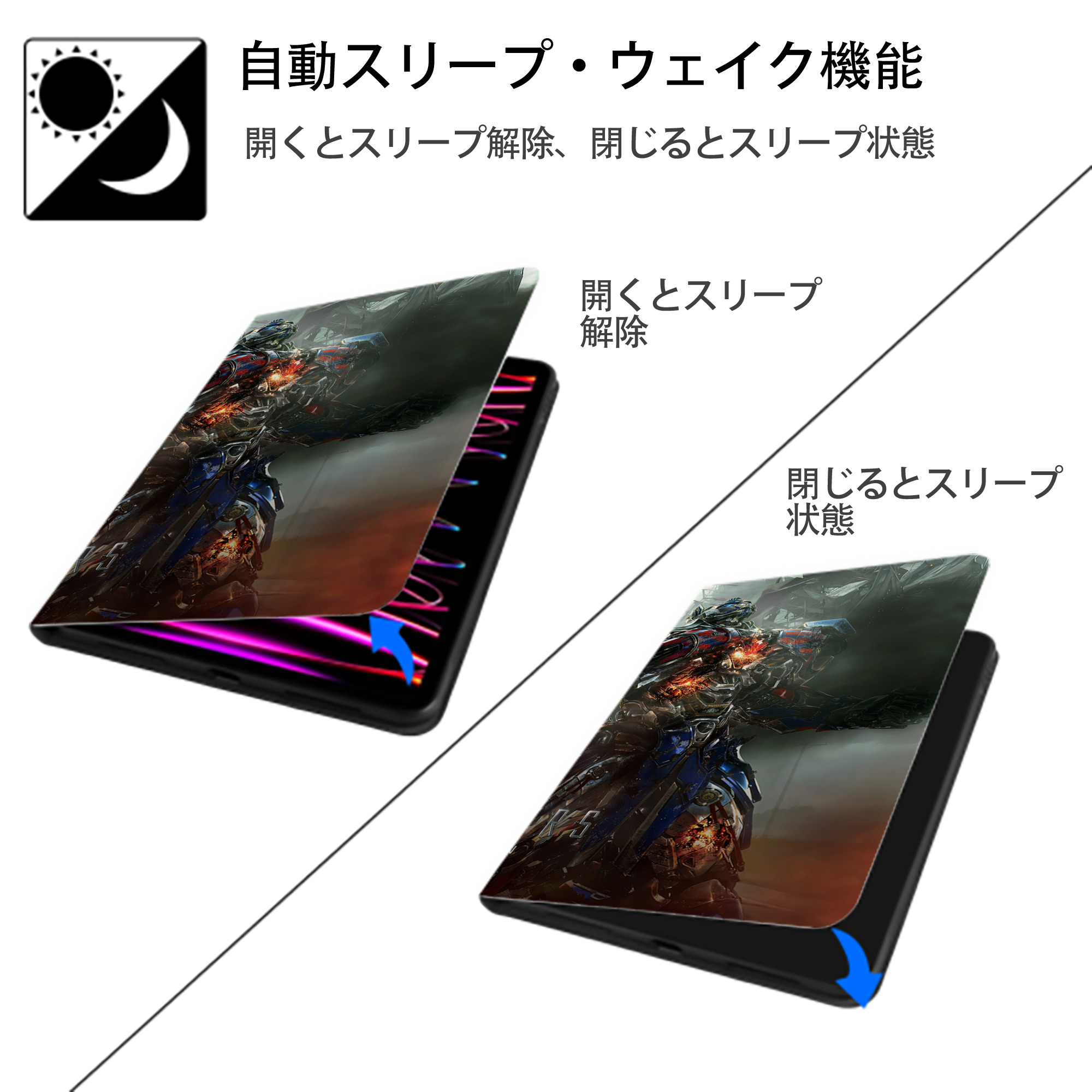 Transformers トランスフォーマー IPad ケース ブック型 PUレザー TPU 耐衝撃 軽量 薄型 ペン収納なし 全面保護 IPad 各モデル対応