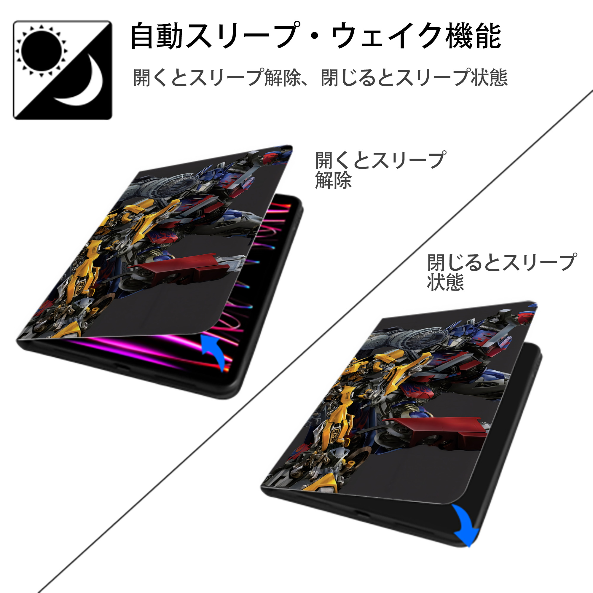 Transformers トランスフォーマー IPad ケース ブック型 PUレザー TPU 耐衝撃 軽量 薄型 ペン収納なし 全面保護 IPad 各モデル対応
