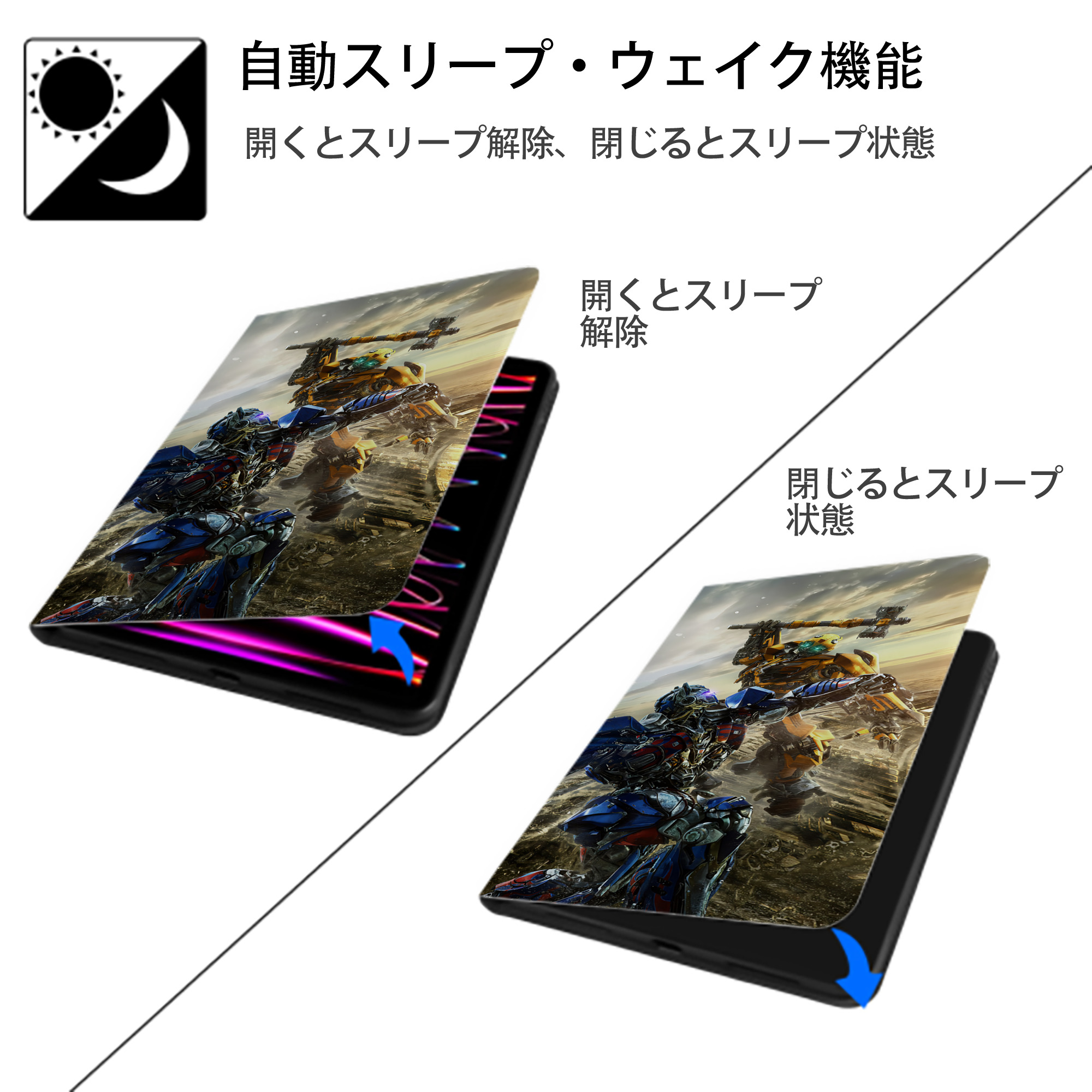 Transformers トランスフォーマー IPad ケース ブック型 PUレザー TPU 耐衝撃 軽量 薄型 ペン収納なし 全面保護 IPad 各モデル対応