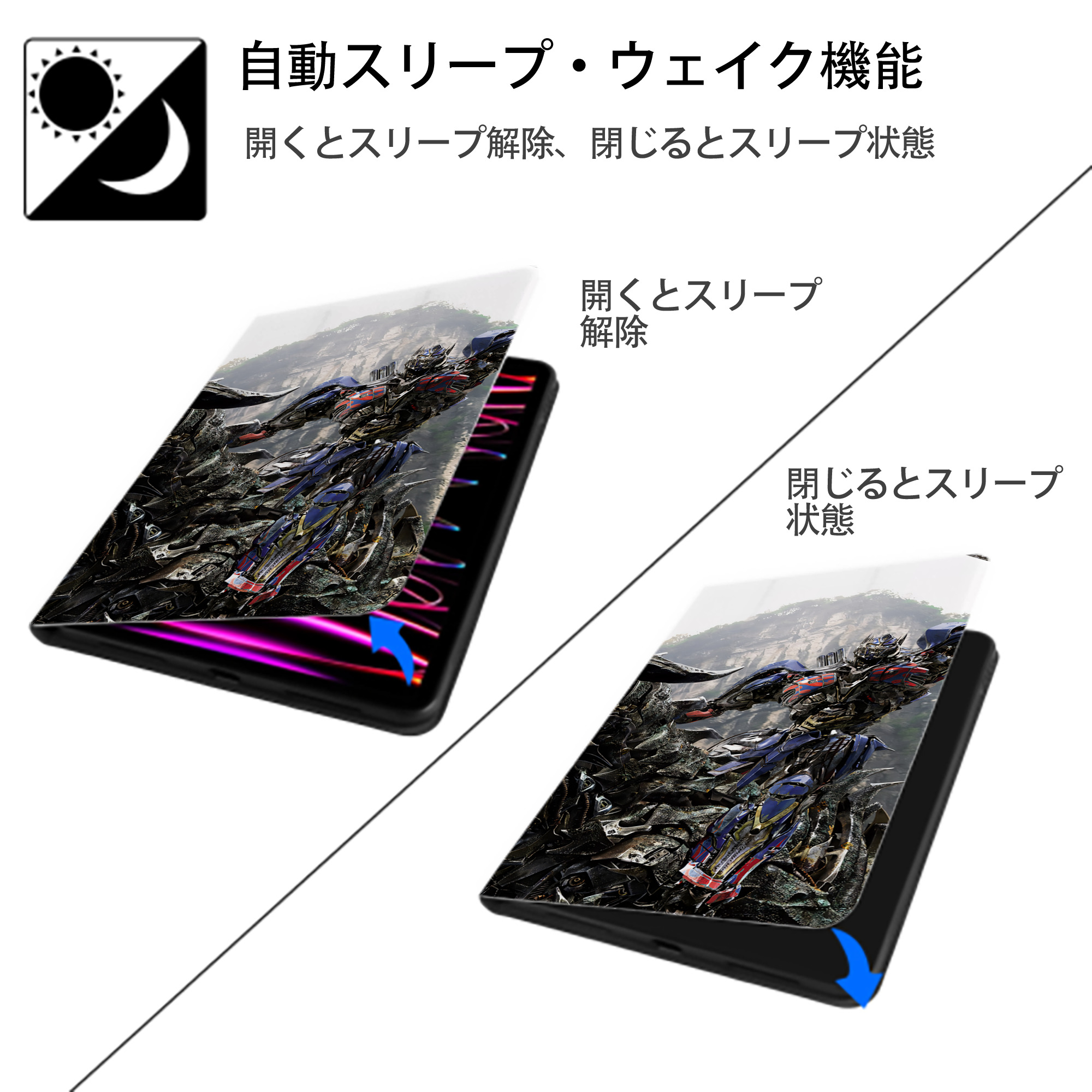 Transformers トランスフォーマー IPad ケース ブック型 PUレザー TPU 耐衝撃 軽量 薄型 ペン収納なし 全面保護 IPad 各モデル対応
