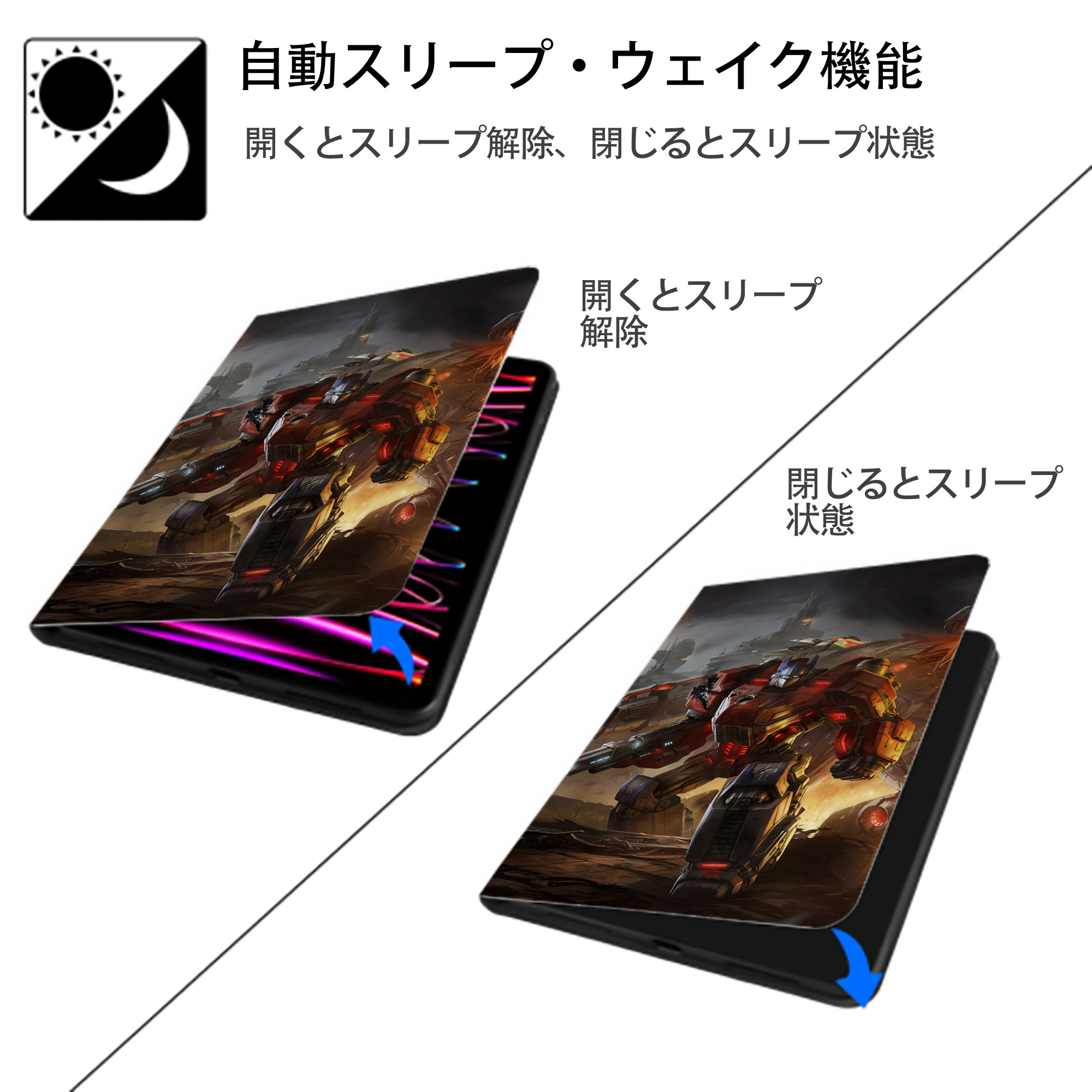 Transformers トランスフォーマー IPad ケース ブック型 PUレザー TPU 耐衝撃 軽量 薄型 ペン収納なし 全面保護 IPad 各モデル対応