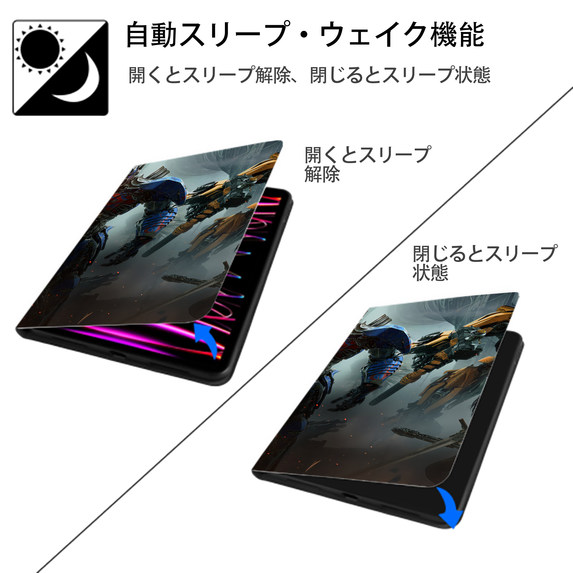 Transformers トランスフォーマー IPad ケース ブック型 PUレザー TPU 耐衝撃 軽量 薄型 ペン収納なし 全面保護 IPad 各モデル対応