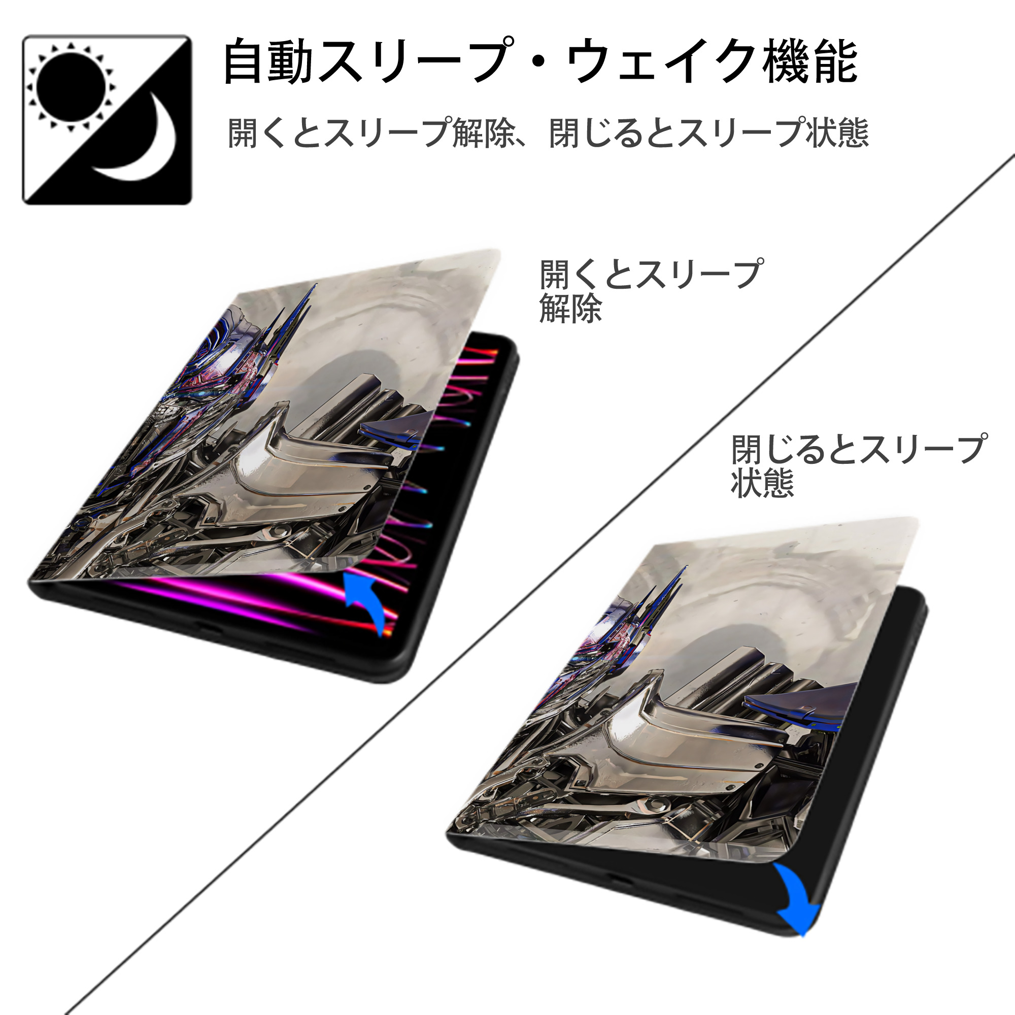Transformers トランスフォーマー IPadケース ペンホルダー付き ブックスタイルデザイン
