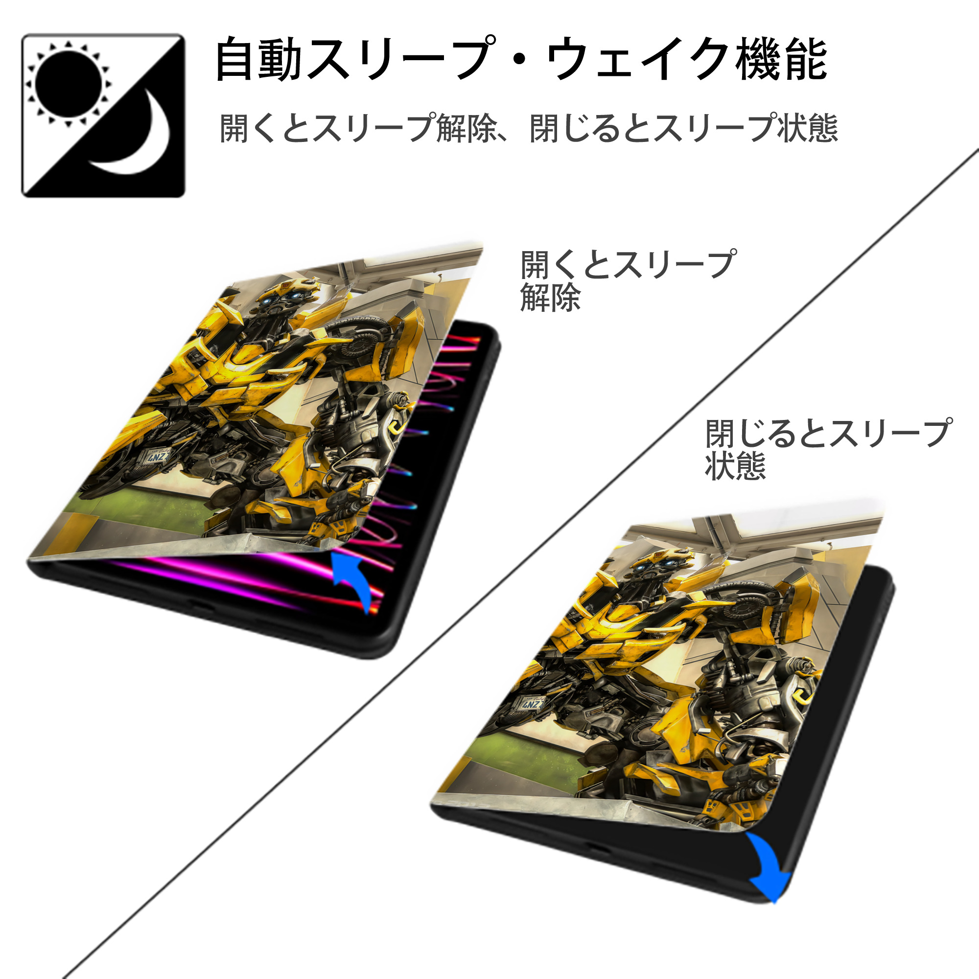 Transformers トランスフォーマー IPadケース ペンホルダー付き ブックスタイルデザイン