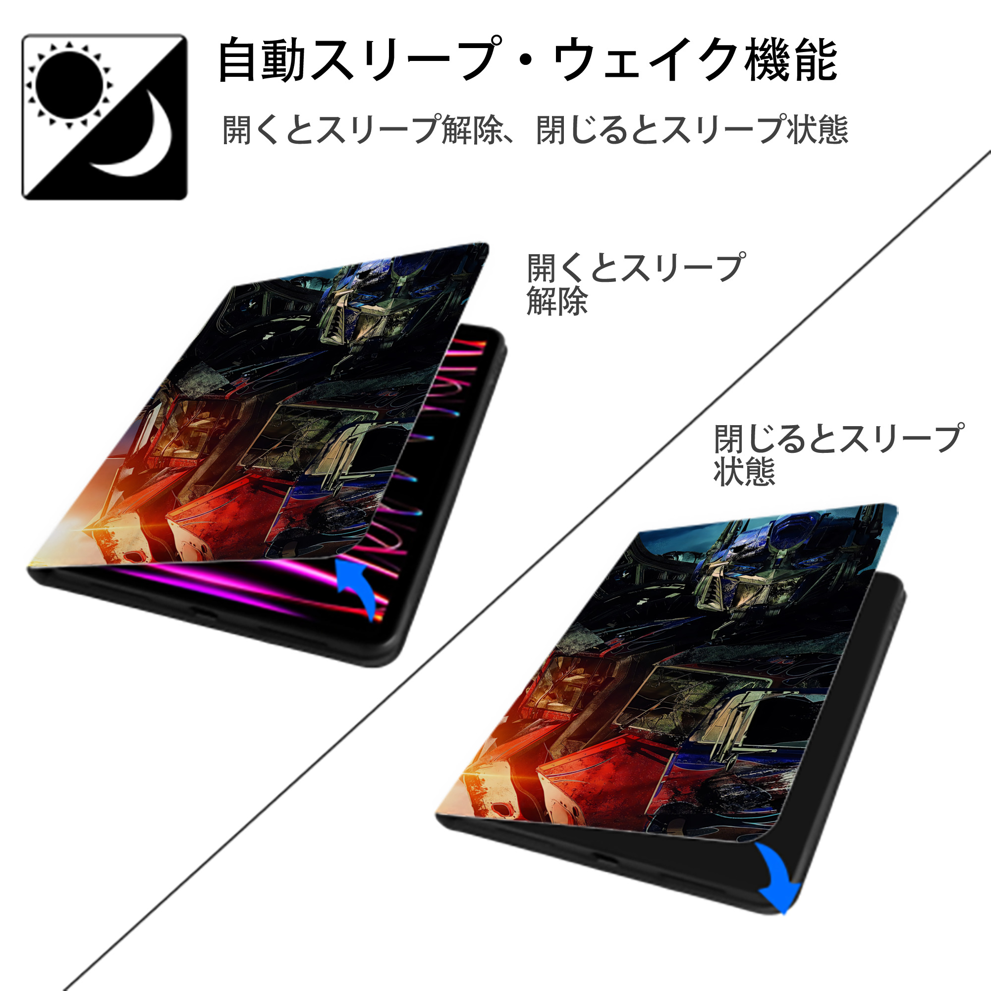 Transformers トランスフォーマー IPadケース ペンホルダー付き ブックスタイルデザイン