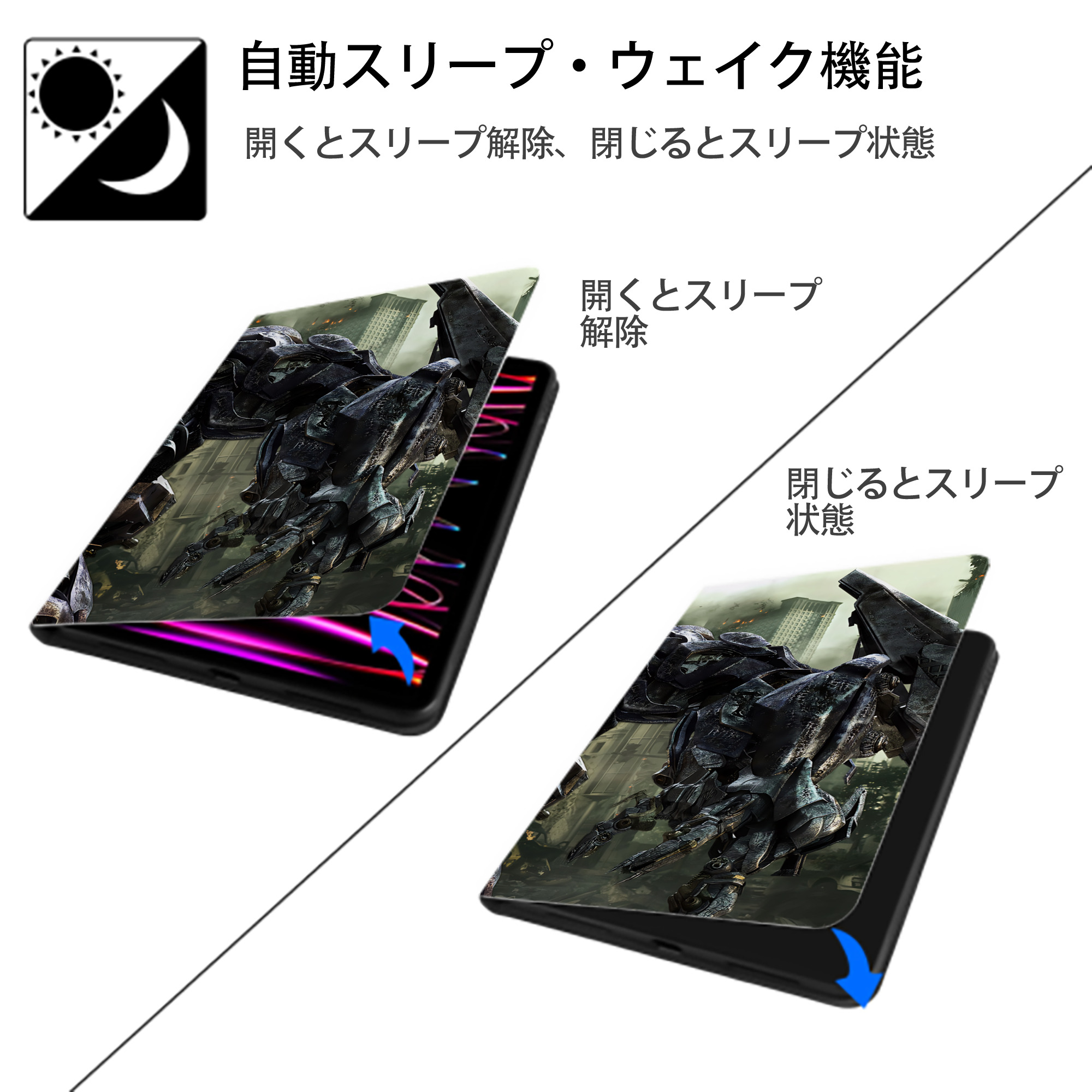 Transformers トランスフォーマー IPadケース ペンホルダー付き ブックスタイルデザイン