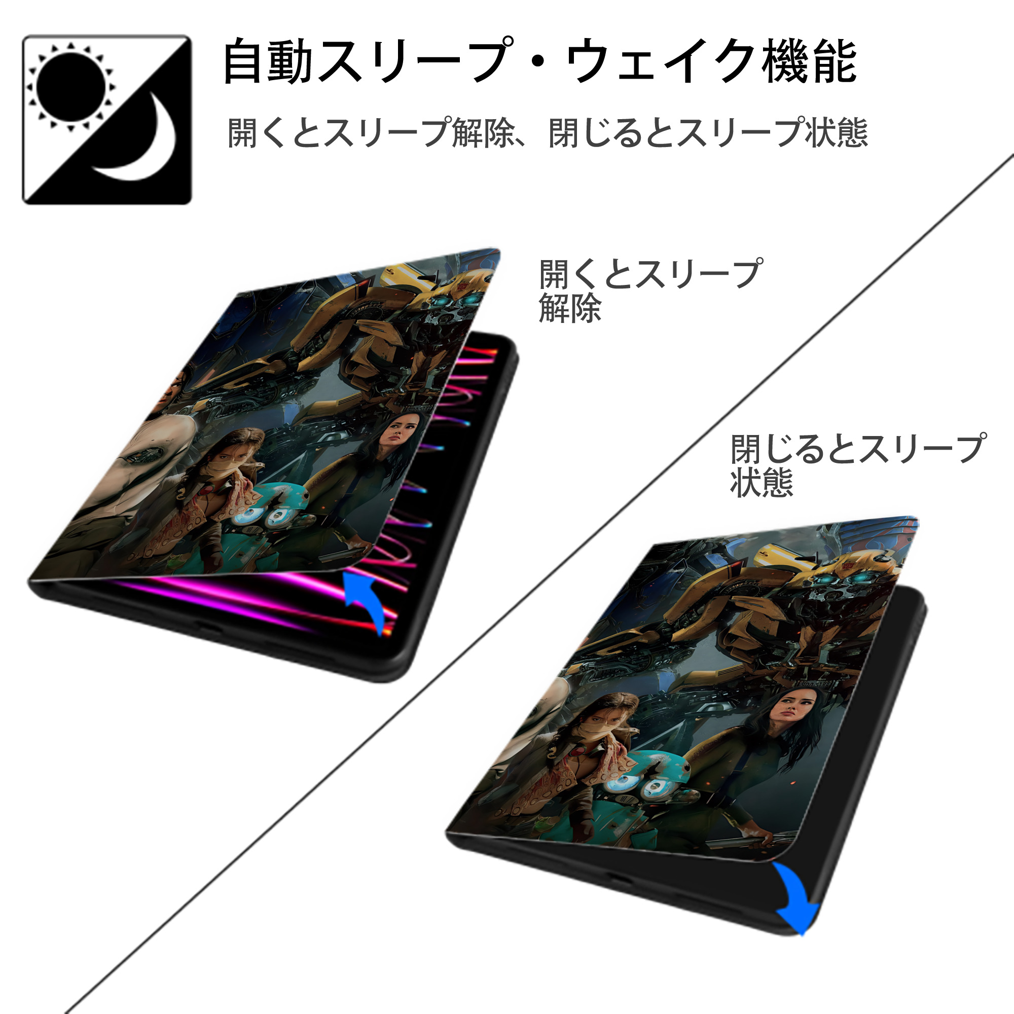 Transformers トランスフォーマー IPadケース ペンホルダー付き ブックスタイルデザイン