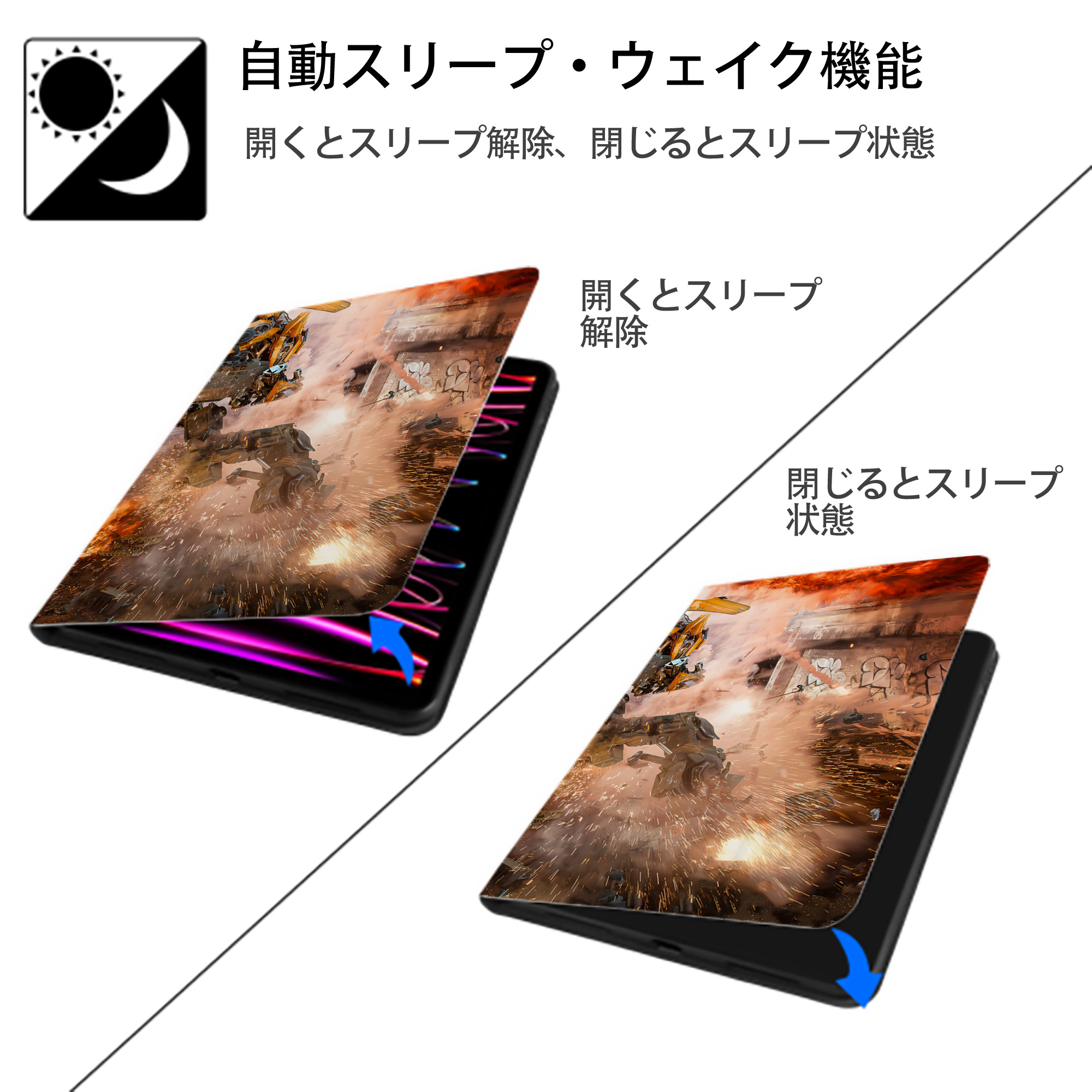 Transformers トランスフォーマー IPadケース ペンホルダー付き ブックスタイルデザイン