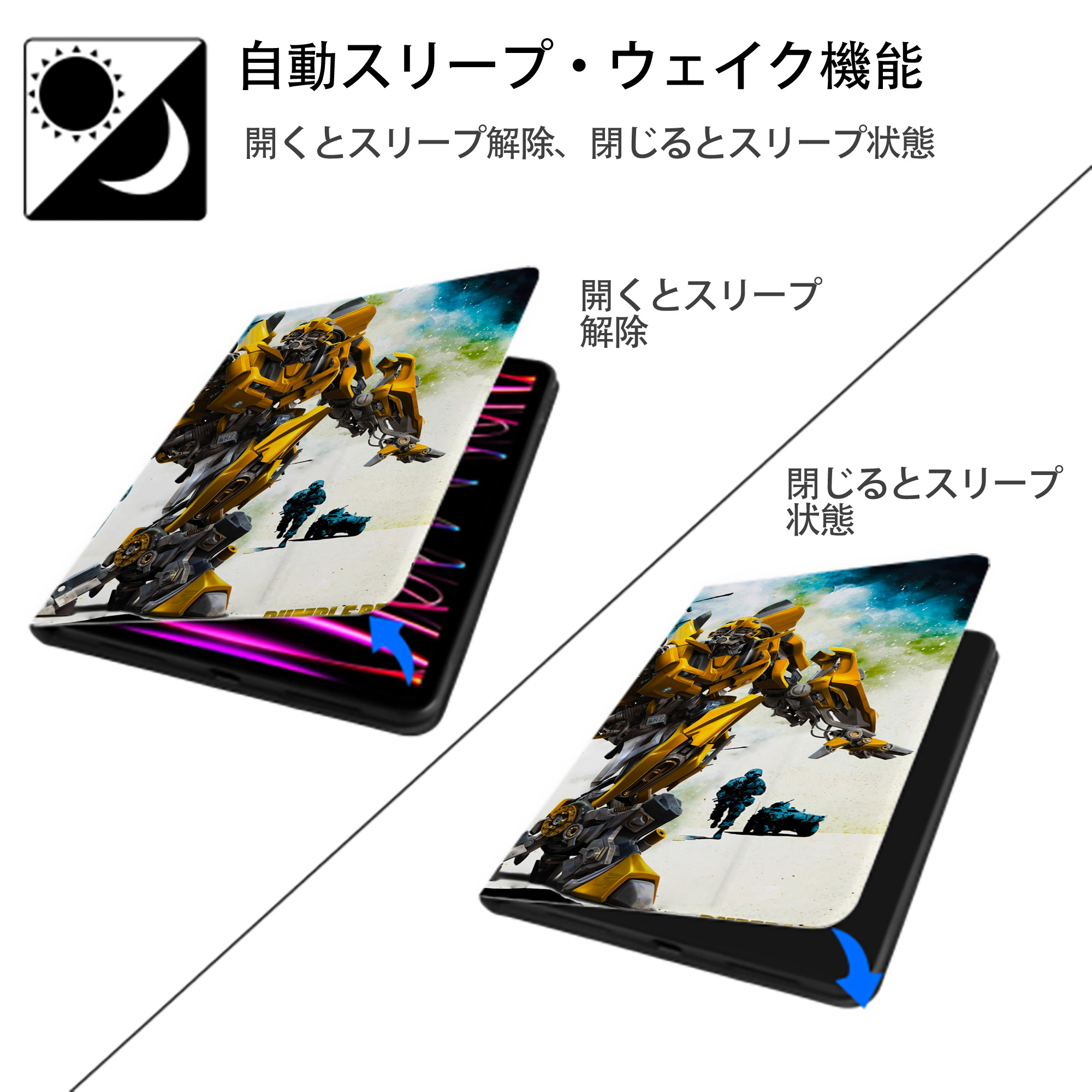 Transformers トランスフォーマー IPadケース ペンホルダー付き ブックスタイルデザイン