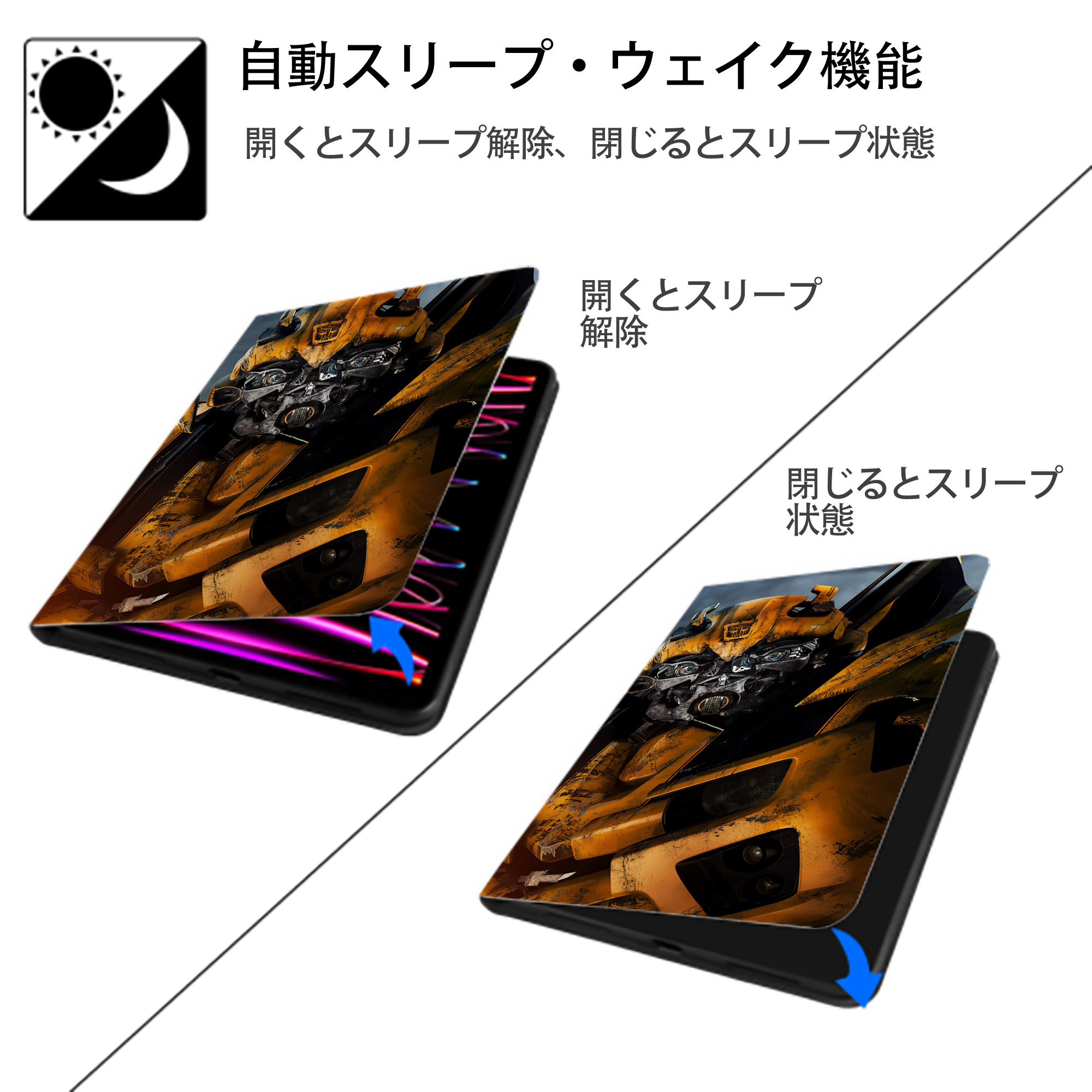 Transformers トランスフォーマー IPadケース ペンホルダー付き ブックスタイルデザイン