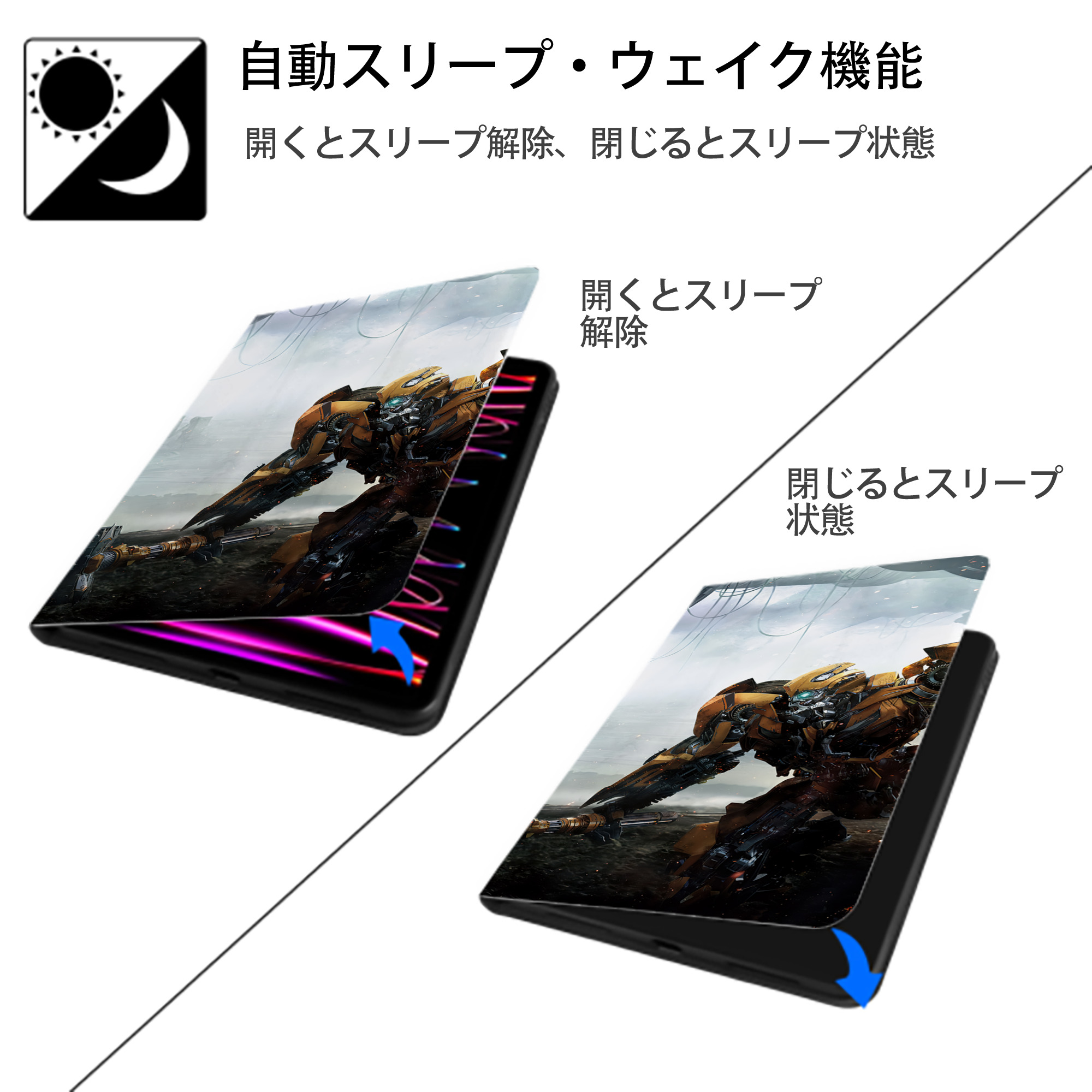 Transformers トランスフォーマー IPadケース ペンホルダー付き ブックスタイルデザイン