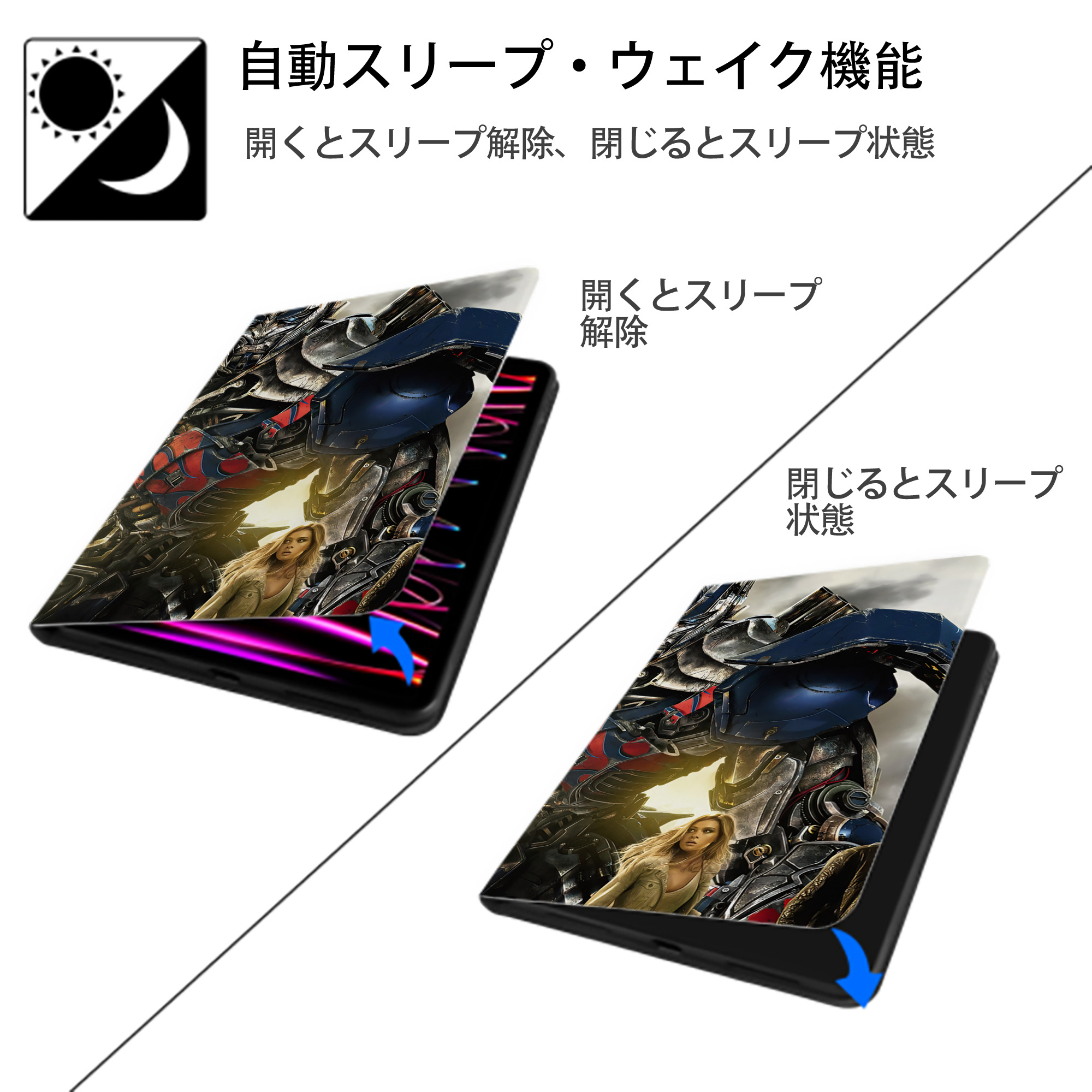 Transformers トランスフォーマー IPadケース ペンホルダー付き ブックスタイルデザイン