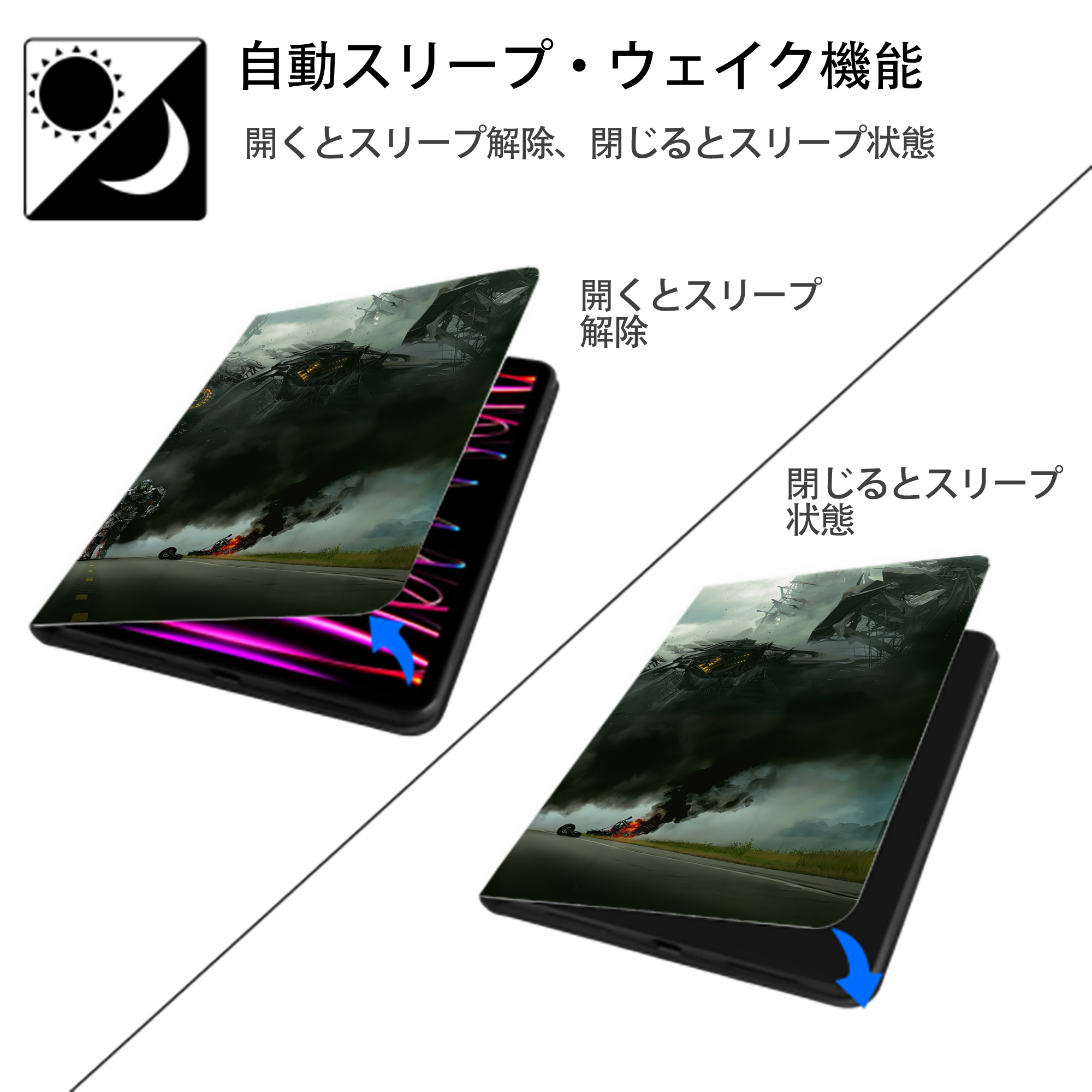 Transformers トランスフォーマー IPadケース ペンホルダー付き ブックスタイルデザイン