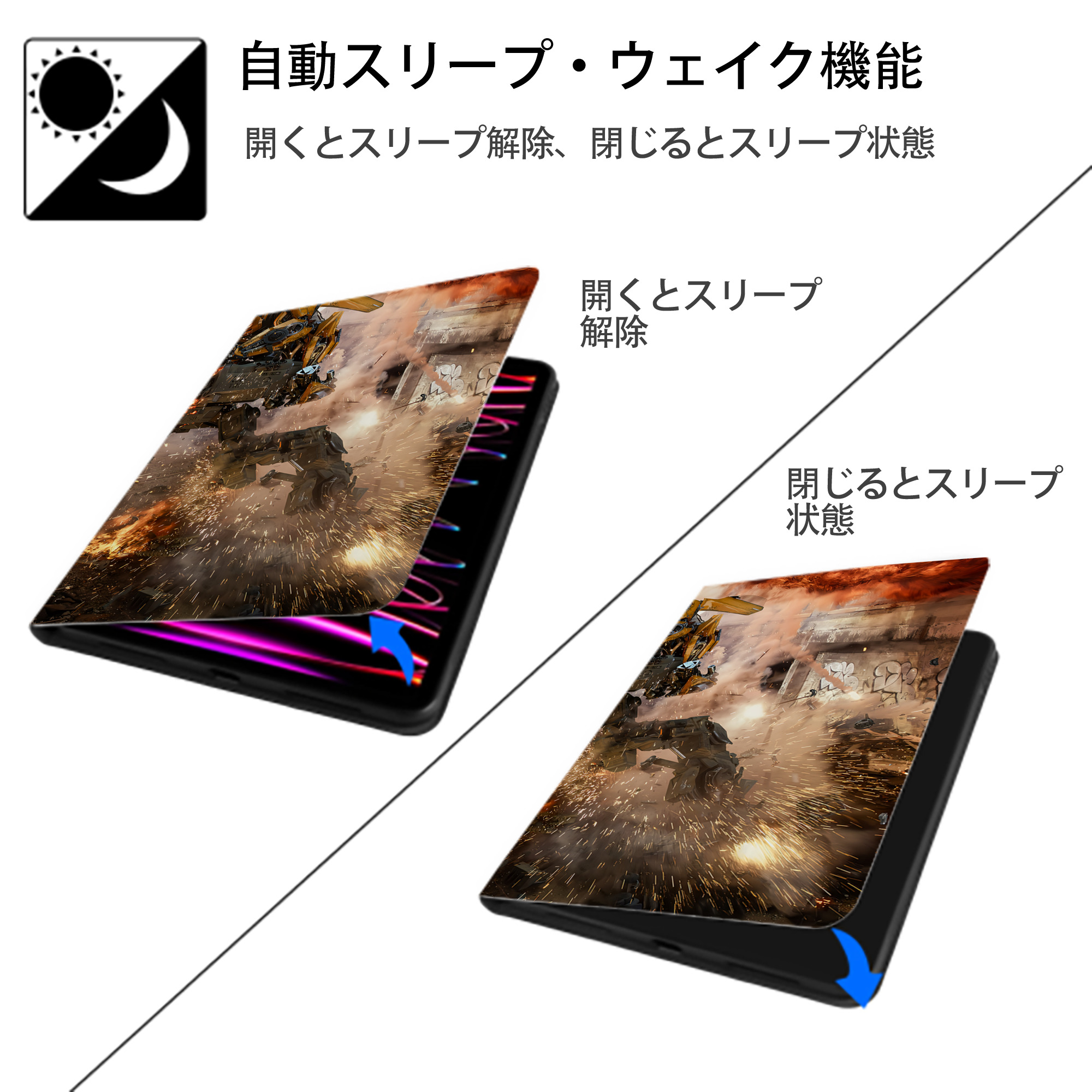 Transformers トランスフォーマー IPadケース ペンホルダー付き ブックスタイルデザイン
