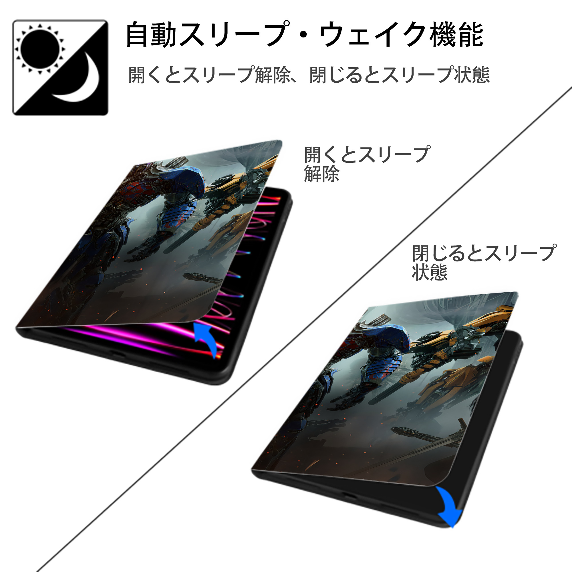 Transformers トランスフォーマー IPadケース ペンホルダー付き ブックスタイルデザイン