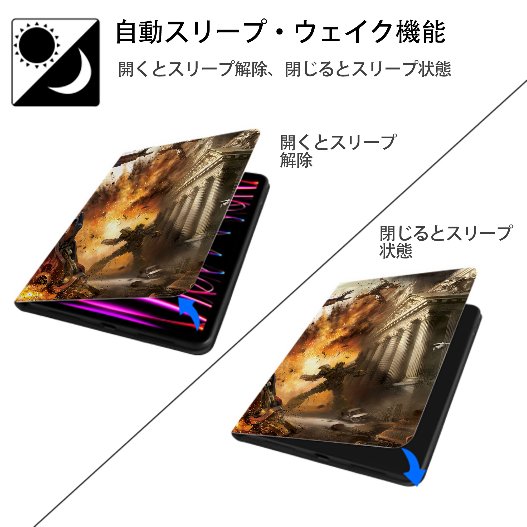 Transformers トランスフォーマー IPadケース ペンホルダー付き ブックスタイルデザイン