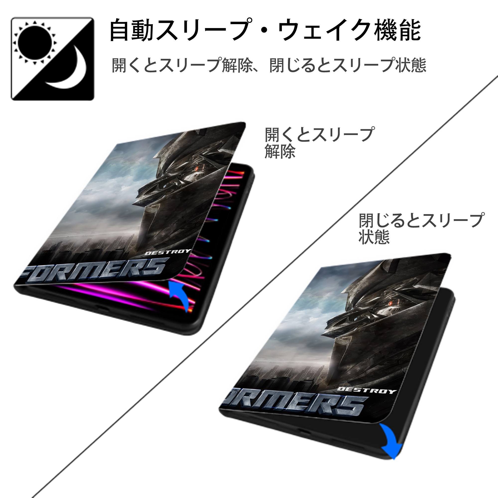 Transformers トランスフォーマー IPadケース ペンホルダー付き ブックスタイルデザイン