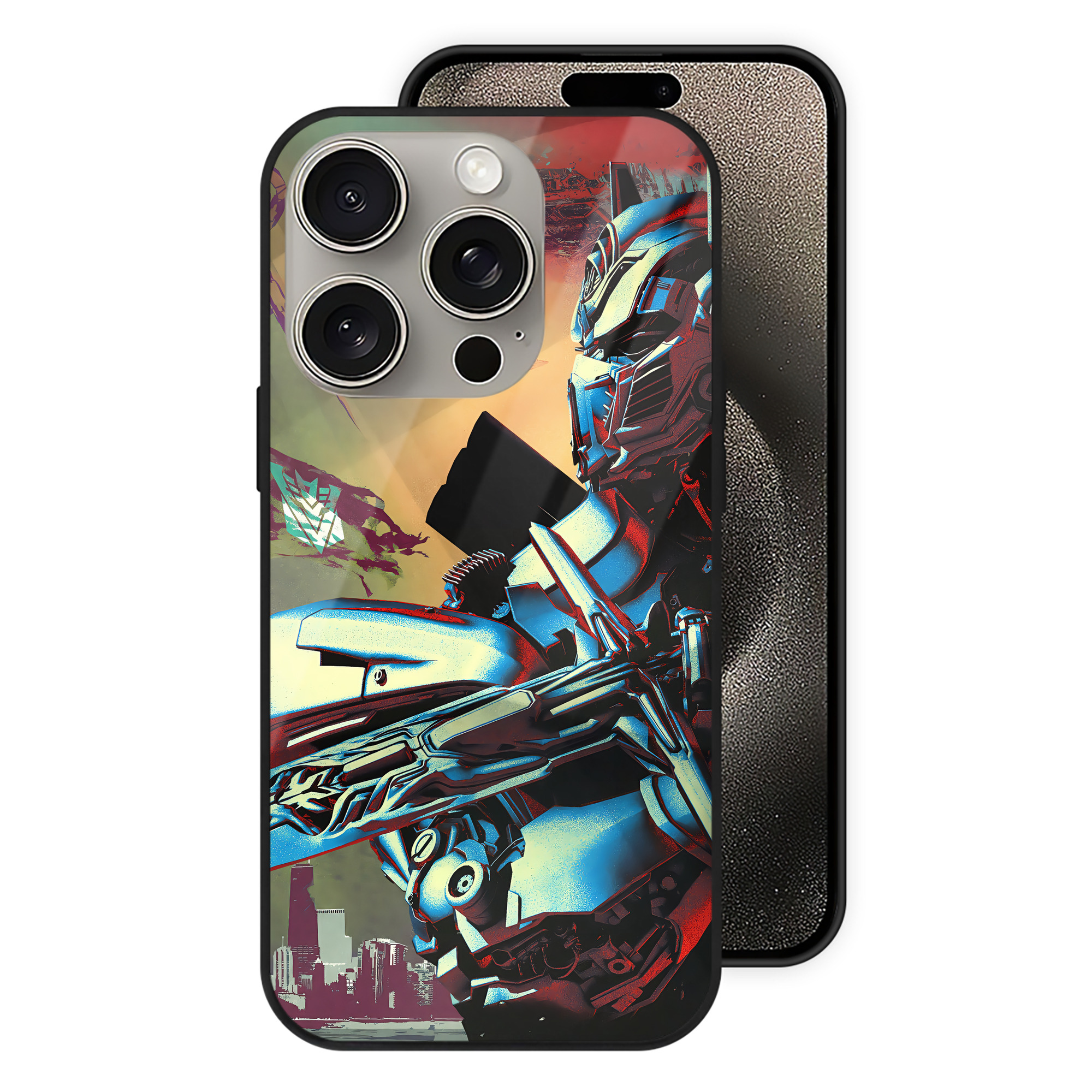（画像用） Transformers トランスフォーマー 【iPhone15Pro対応】スマホケース 耐衝撃＆黄変防止 背面ガラス