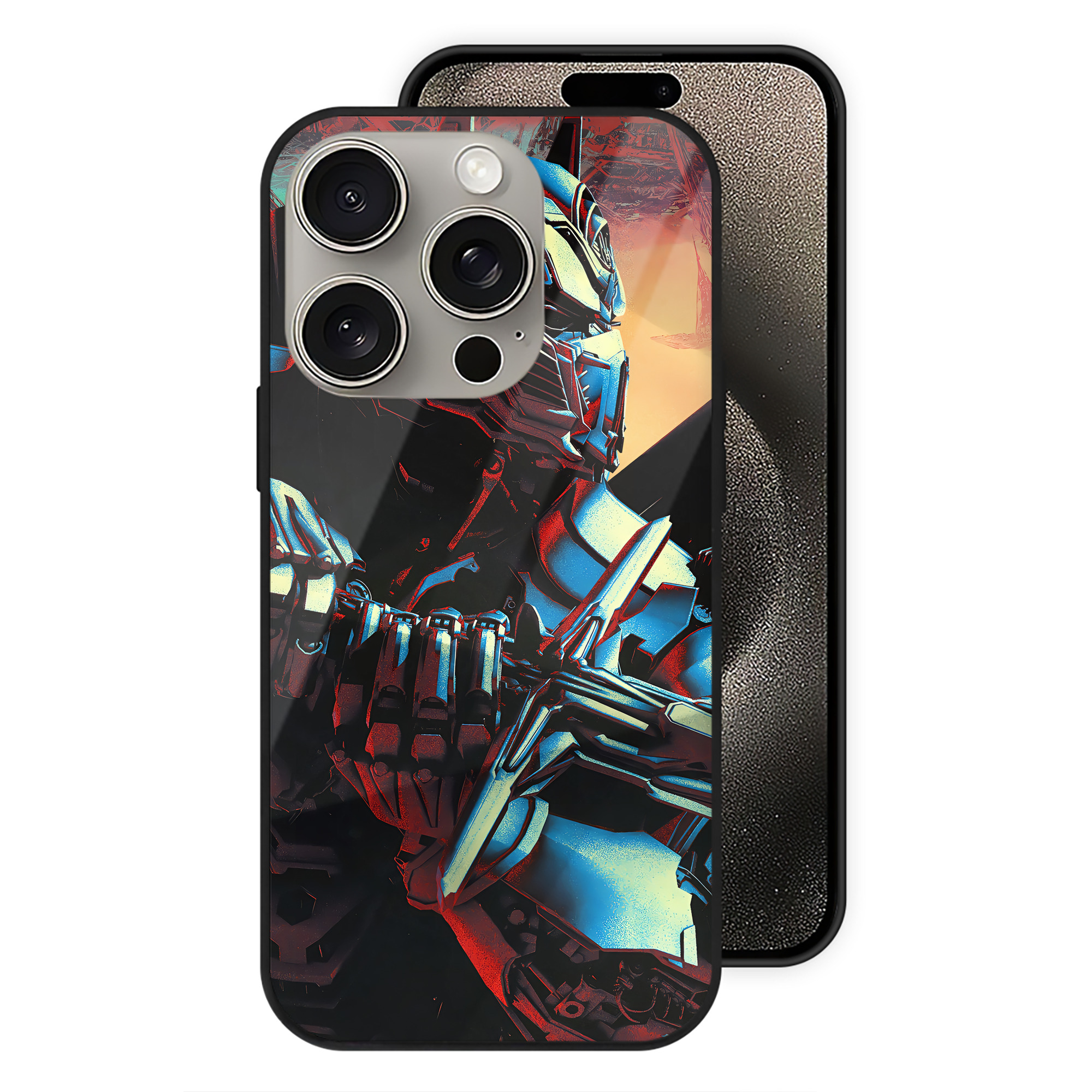 （画像用） Transformers トランスフォーマー 【iPhone15Pro対応】スマホケース 耐衝撃＆黄変防止 背面ガラス