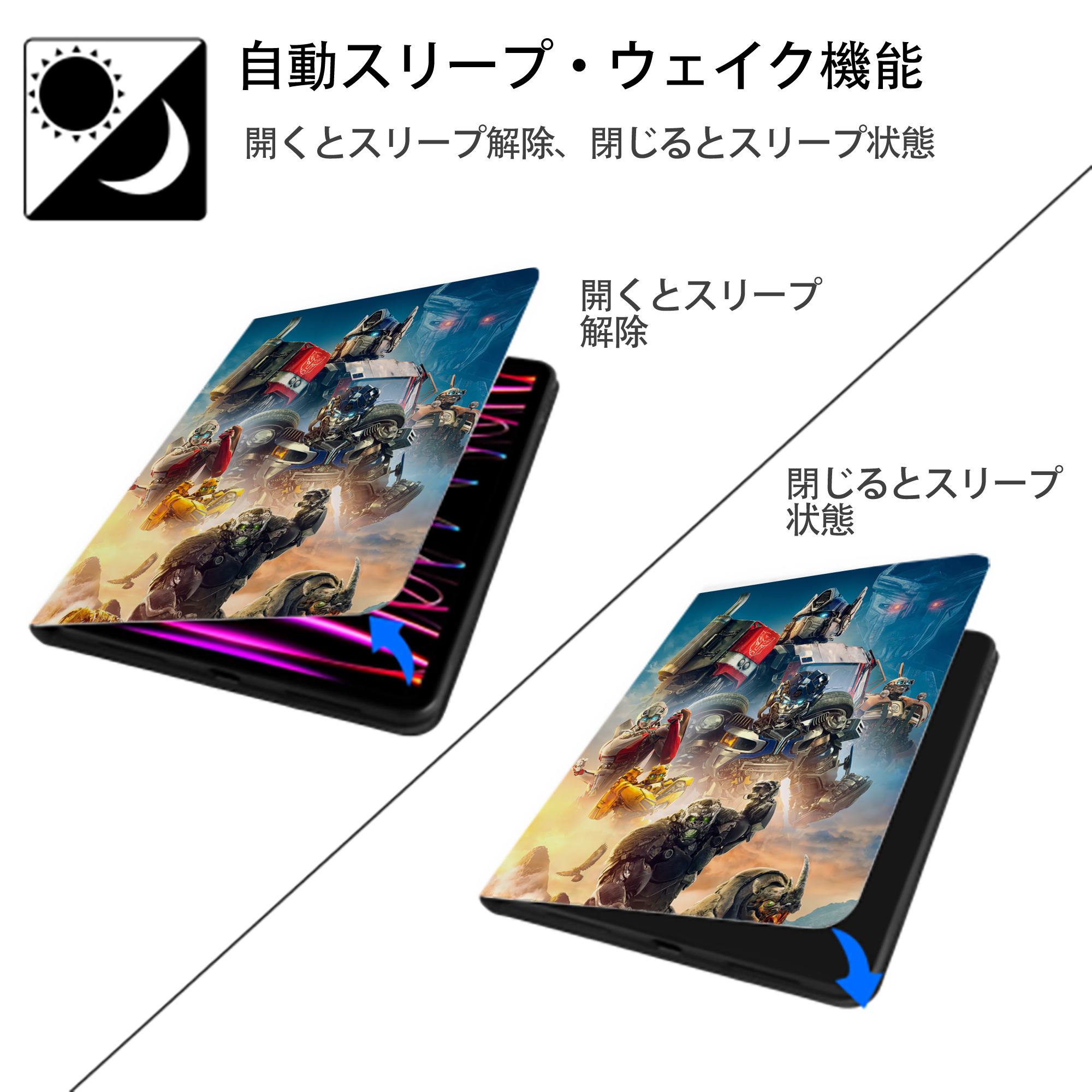 Transformers トランスフォーマー IPad ケース ペン収納付き 三つ折りスタンド PUレザー×シリコン 対応機種9.5/10.5/10.9インチ