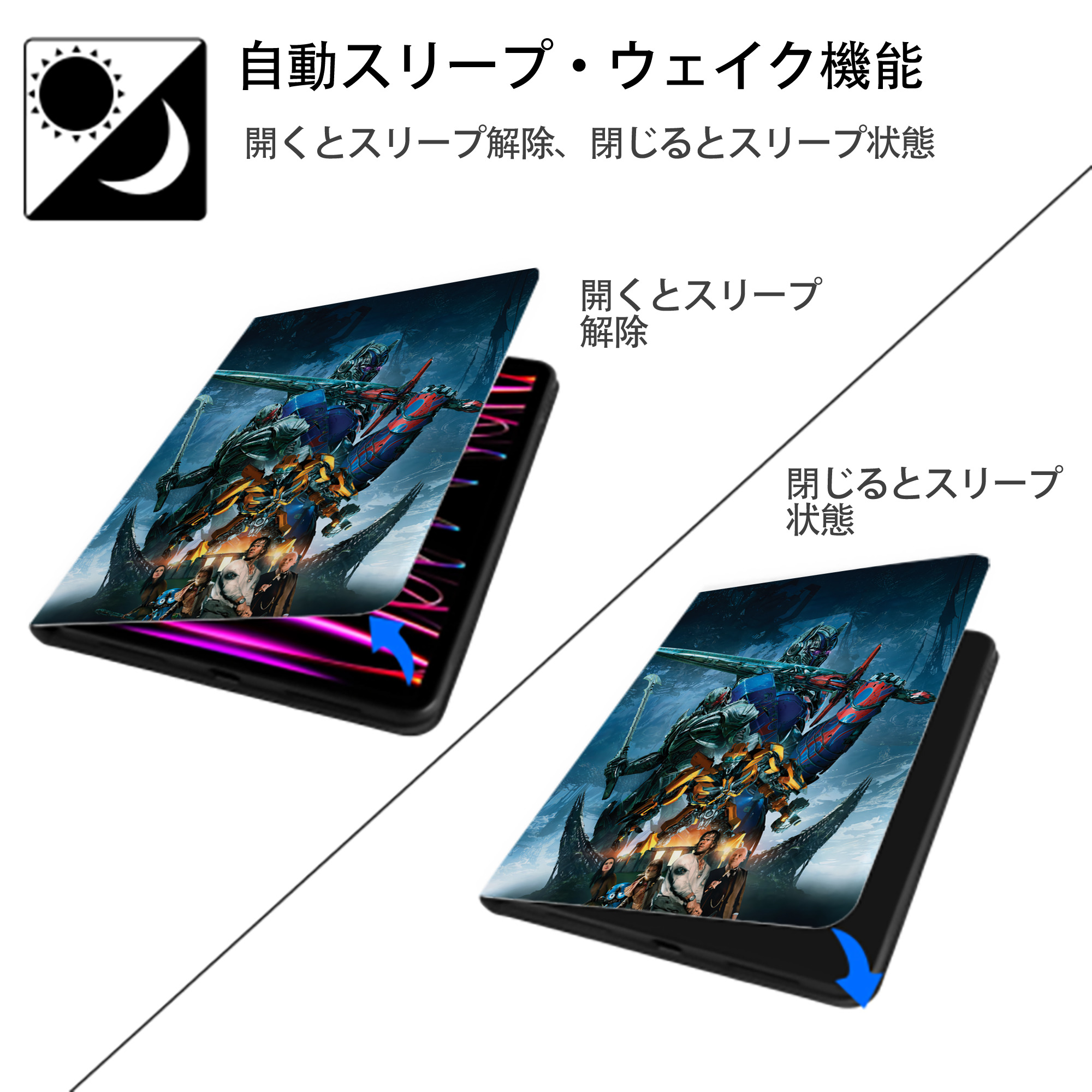 Transformers トランスフォーマー IPad ケース ペン収納付き 三つ折りスタンド PUレザー×シリコン 対応機種9.5/10.5/10.9インチ
