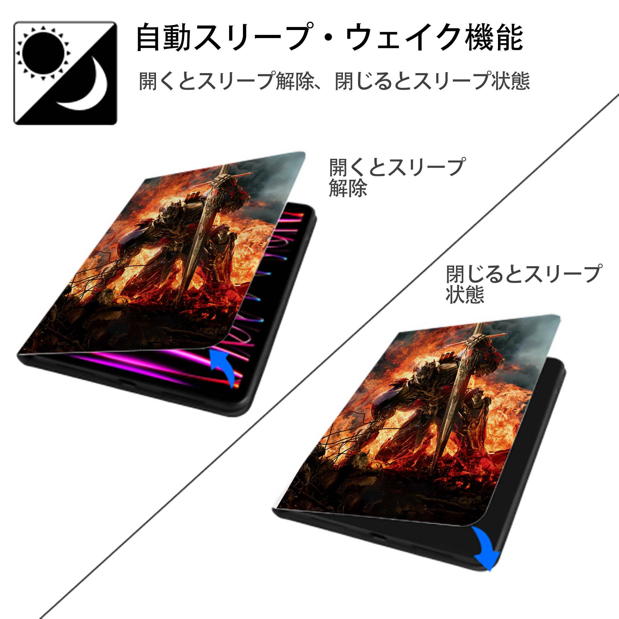Transformers トランスフォーマー IPad ケース ペン収納付き 三つ折りスタンド PUレザー×シリコン 対応機種9.5/10.5/10.9インチ