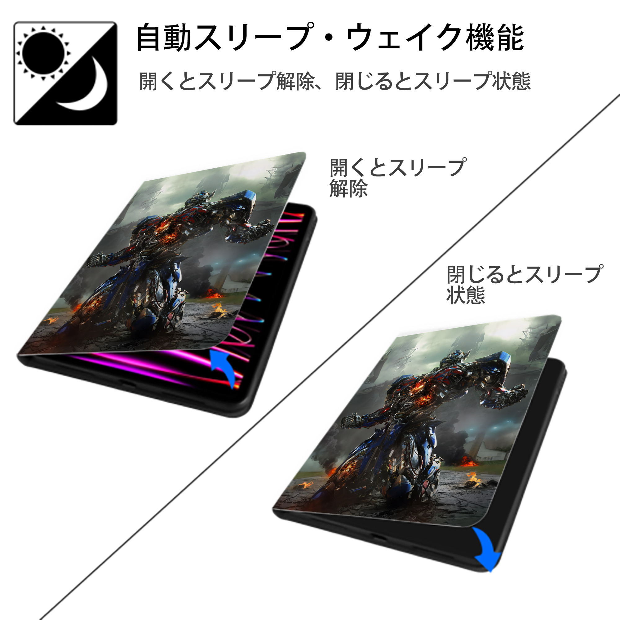 Transformers トランスフォーマー IPad ケース ペン収納付き 三つ折りスタンド PUレザー×シリコン 対応機種9.5/10.5/10.9インチ