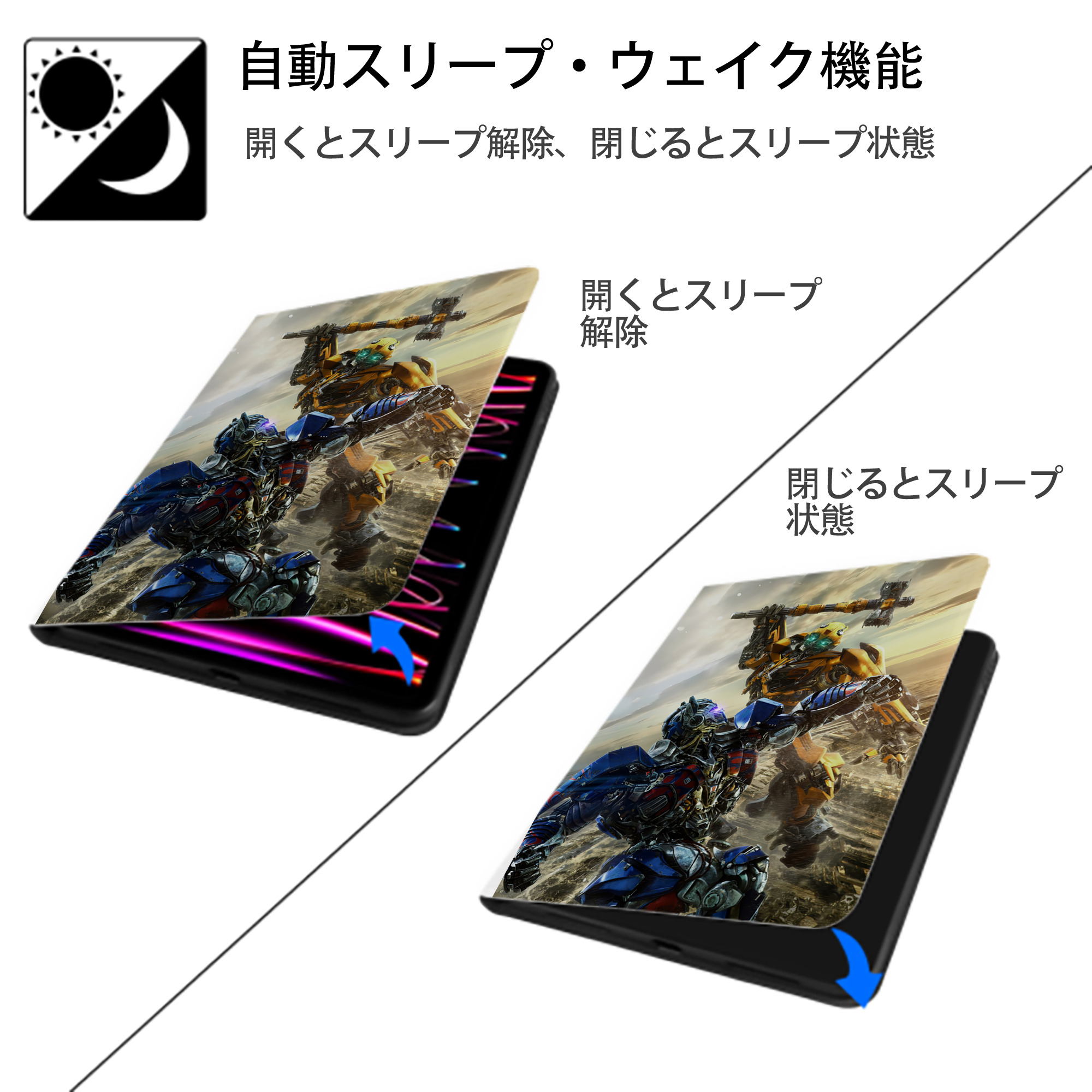 Transformers トランスフォーマー IPad ケース ペン収納付き 三つ折りスタンド PUレザー×シリコン 対応機種9.5/10.5/10.9インチ