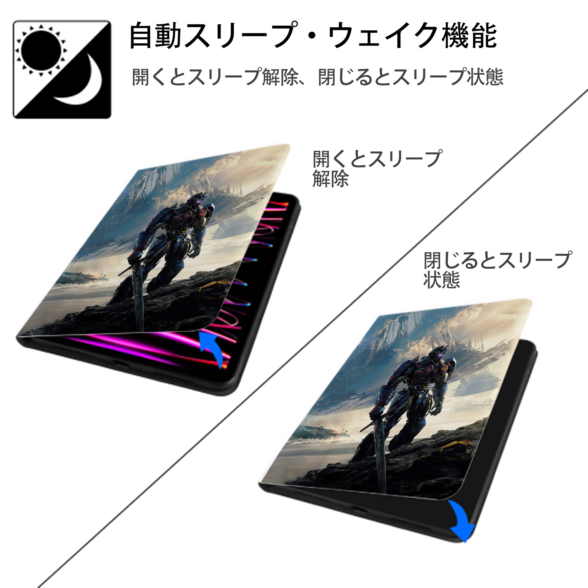 Transformers トランスフォーマー IPad ケース ペン収納付き 三つ折りスタンド PUレザー×シリコン 対応機種9.5/10.5/10.9インチ