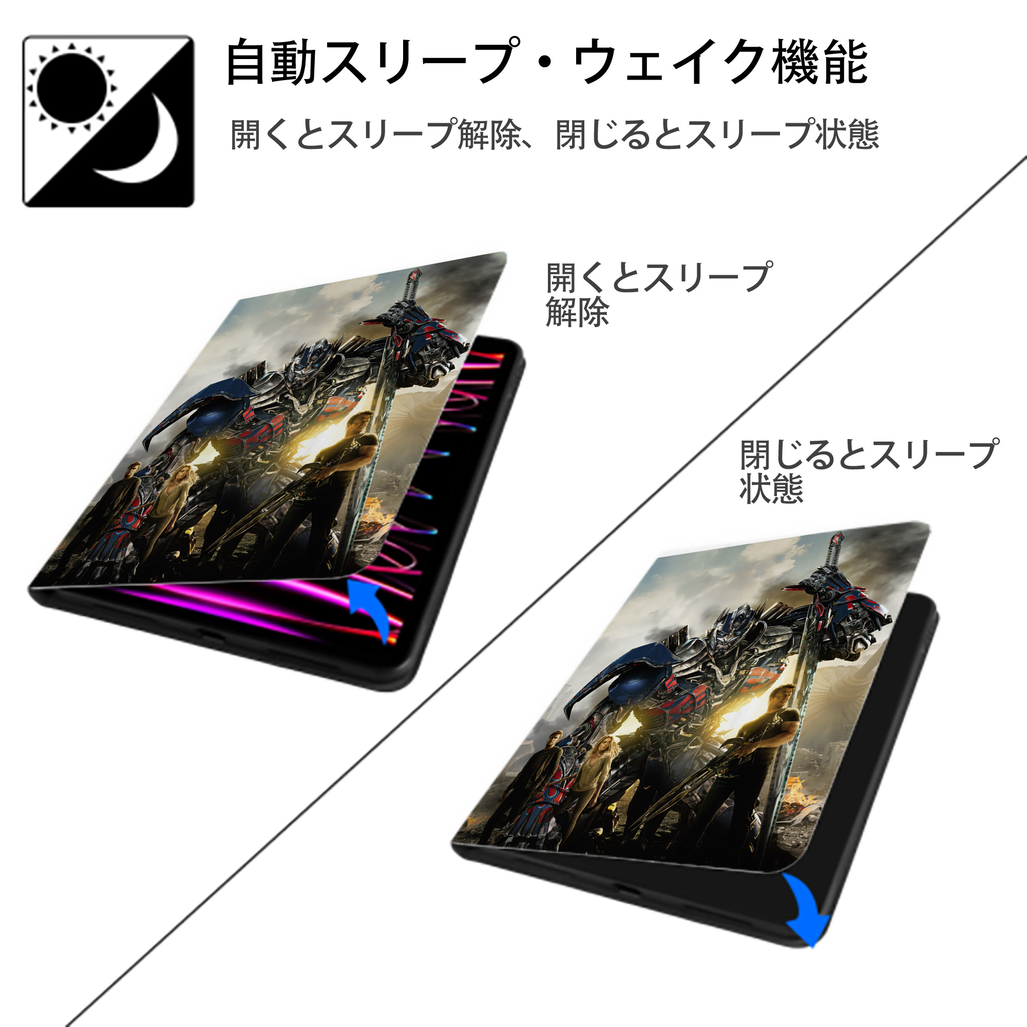 Transformers トランスフォーマー IPad ケース ペン収納付き 三つ折りスタンド PUレザー×シリコン 対応機種9.5/10.5/10.9インチ