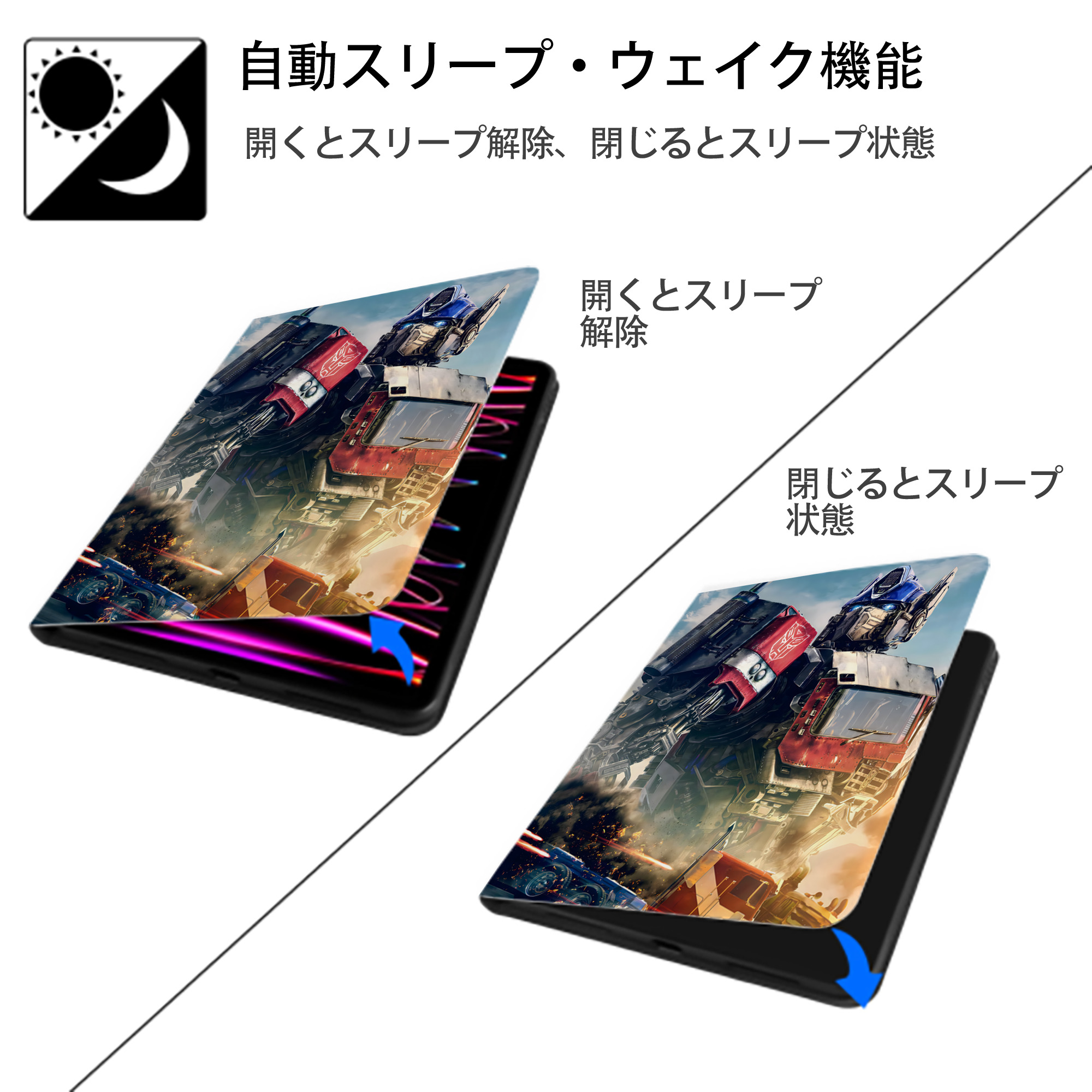 Transformers トランスフォーマー IPad ケース ペン収納付き 三つ折りスタンド PUレザー×シリコン 対応機種9.5/10.5/10.9インチ