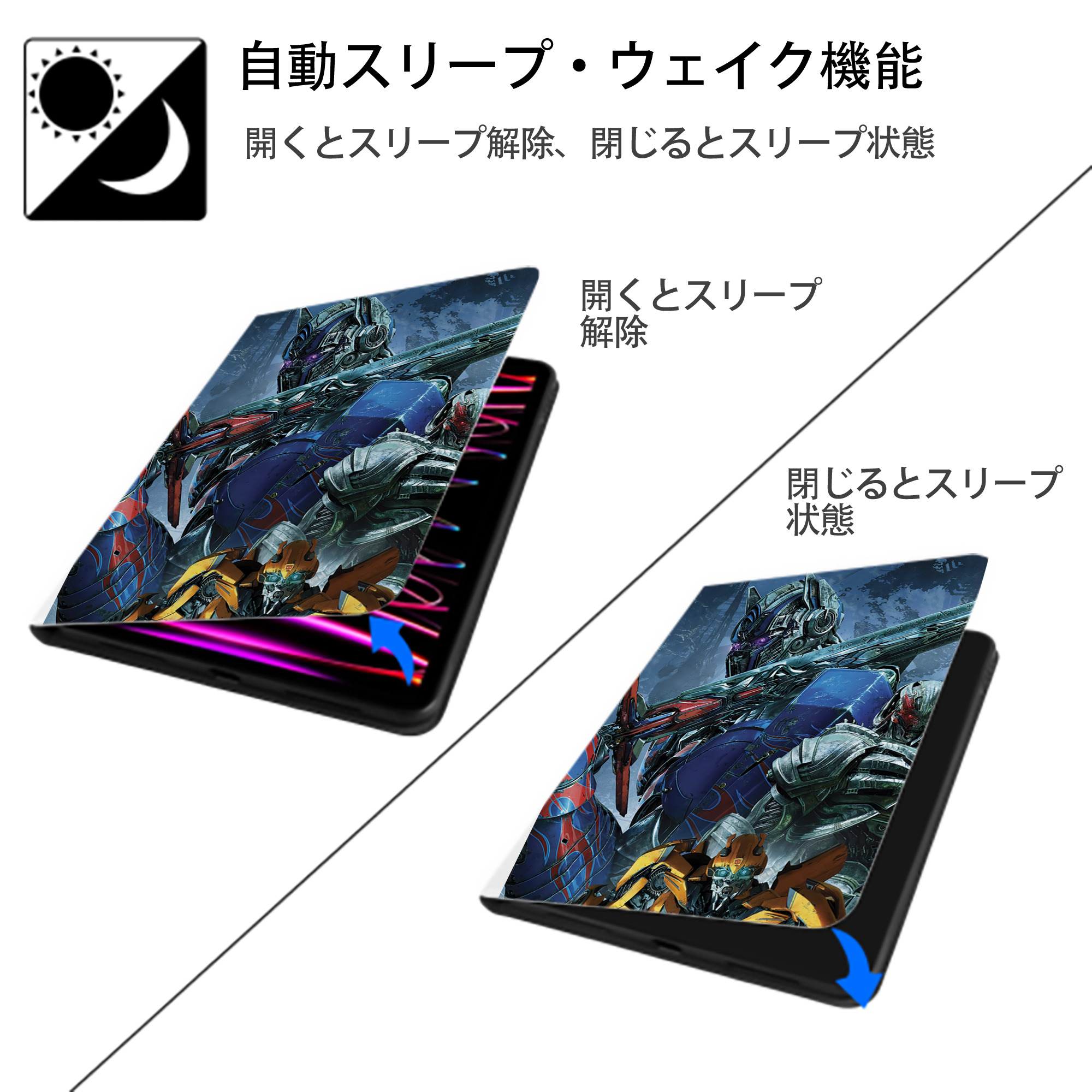 Transformers トランスフォーマー IPad ケース ペン収納付き 三つ折りスタンド PUレザー×シリコン 対応機種9.5/10.5/10.9インチ