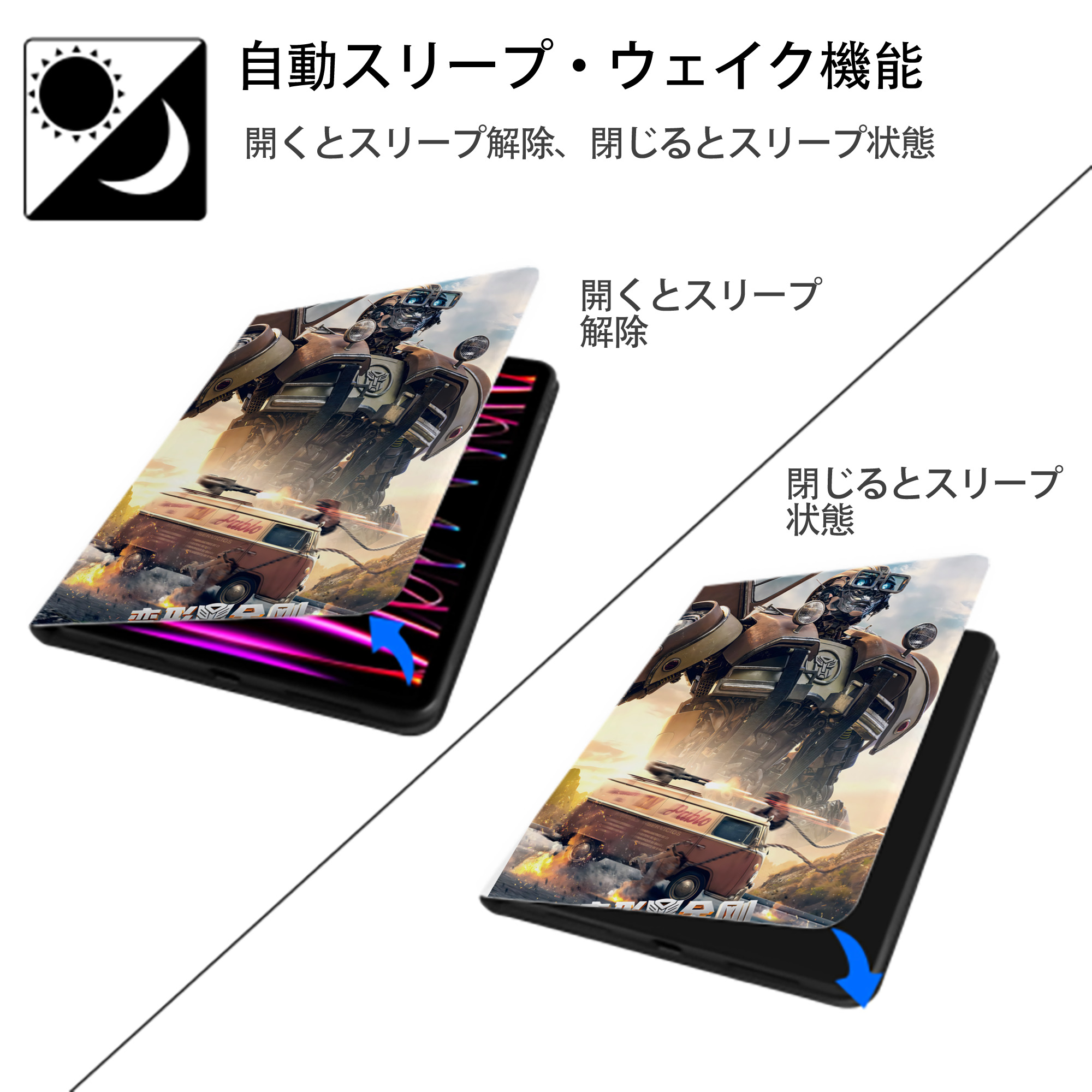 Transformers トランスフォーマー IPad ケース ペン収納付き 三つ折りスタンド PUレザー×シリコン 対応機種9.5/10.5/10.9インチ
