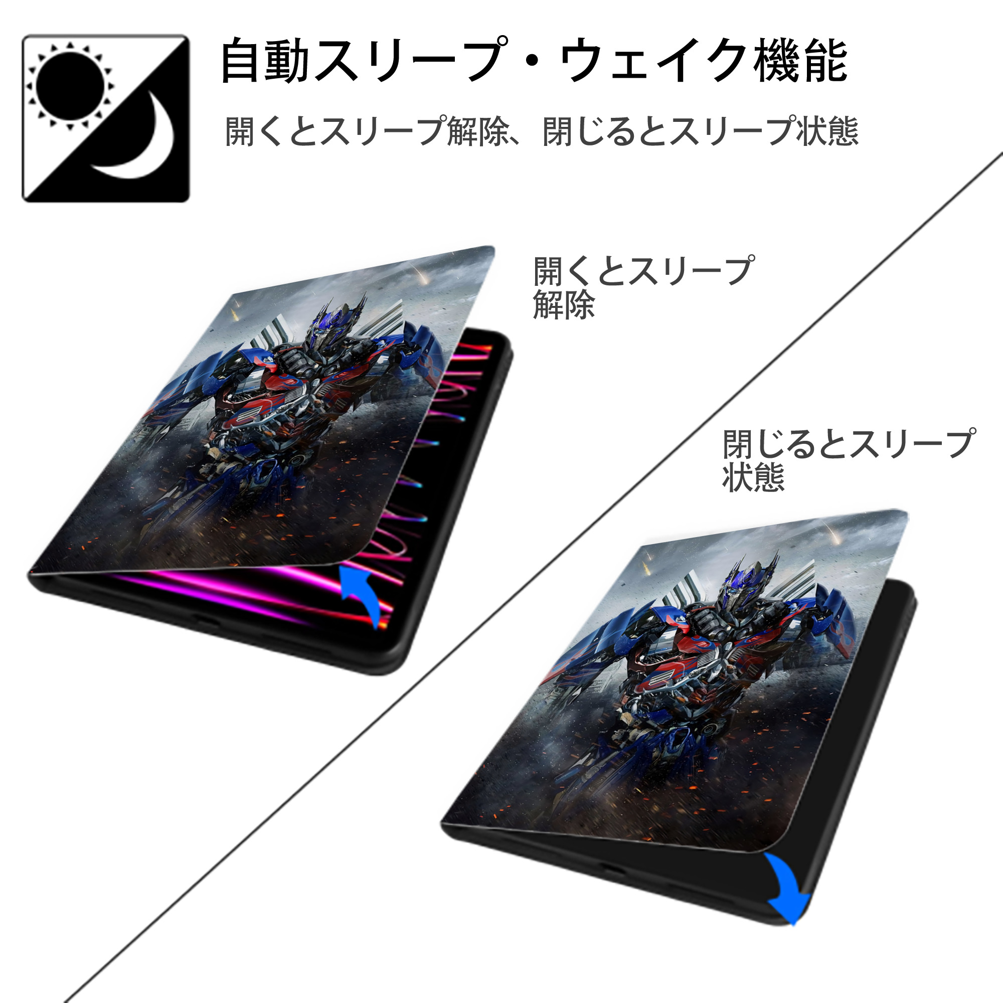 Transformers トランスフォーマー IPad ケース ペン収納付き 三つ折りスタンド PUレザー×シリコン 対応機種9.5/10.5/10.9インチ