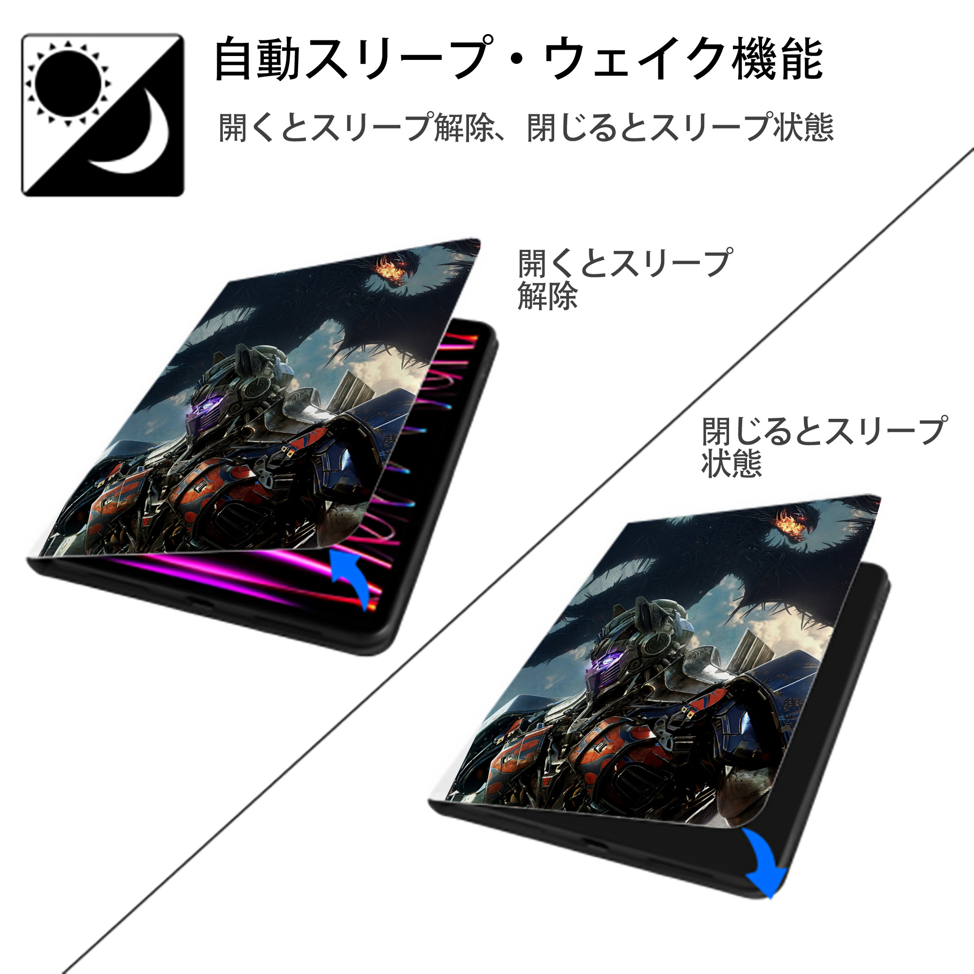Transformers トランスフォーマー IPad ケース ペン収納付き 三つ折りスタンド PUレザー×シリコン 対応機種9.5/10.5/10.9インチ