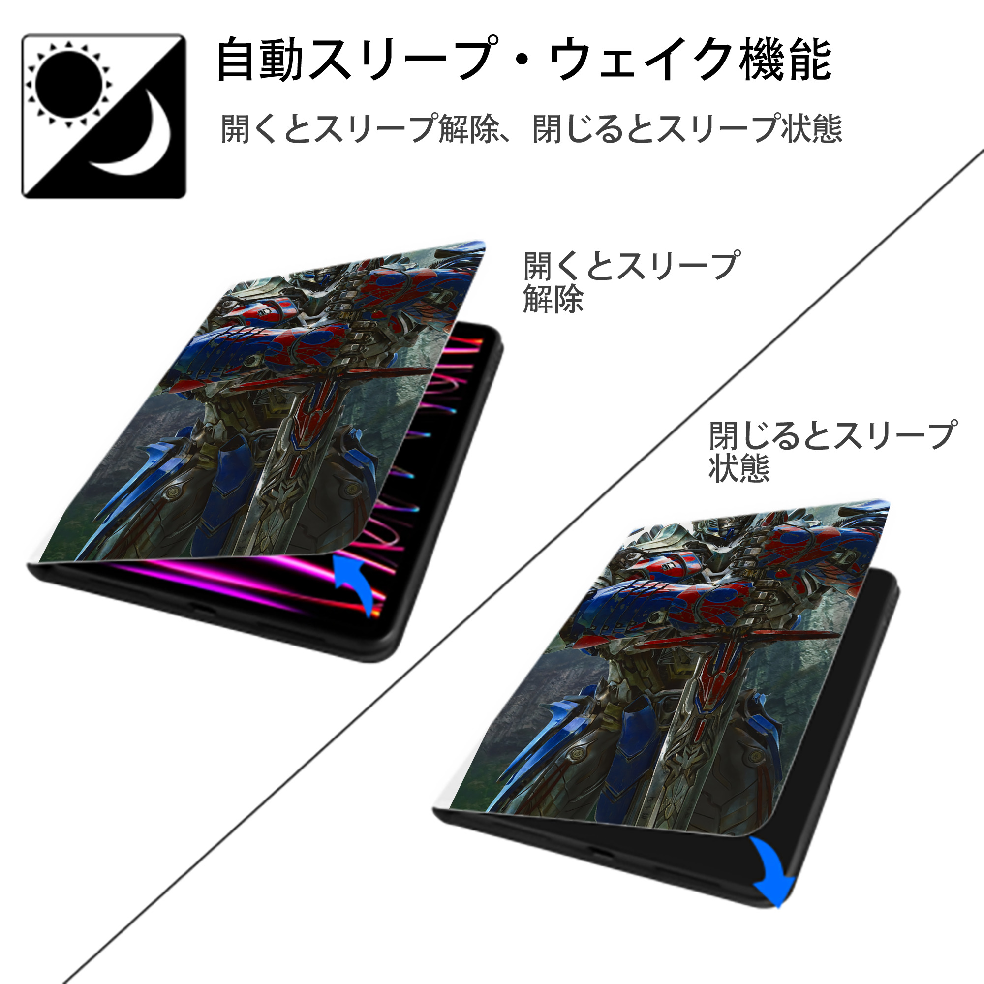 Transformers トランスフォーマー IPad ケース ペン収納付き 三つ折りスタンド PUレザー×シリコン 対応機種9.5/10.5/10.9インチ