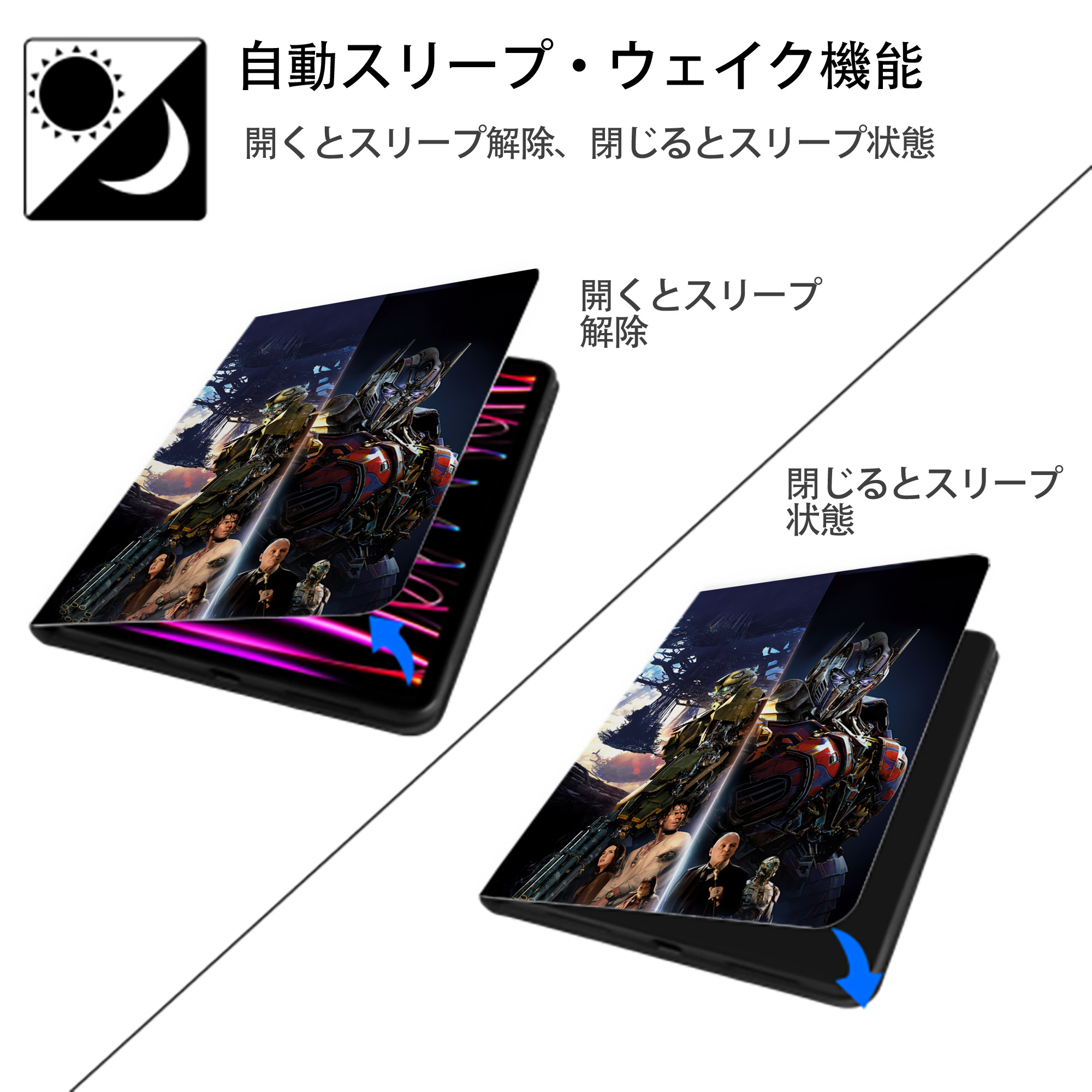 Transformers トランスフォーマー IPad ケース ペン収納付き 三つ折りスタンド PUレザー×シリコン 対応機種9.5/10.5/10.9インチ