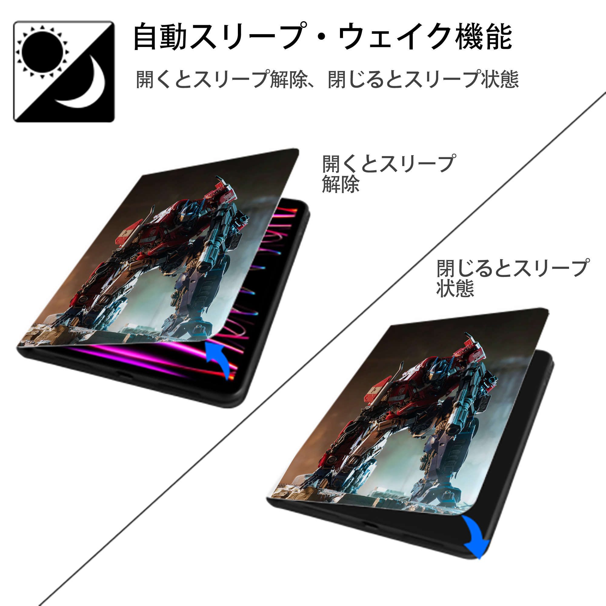 Transformers トランスフォーマー IPad ケース ペン収納付き 三つ折りスタンド PUレザー×シリコン 対応機種9.5/10.5/10.9インチ