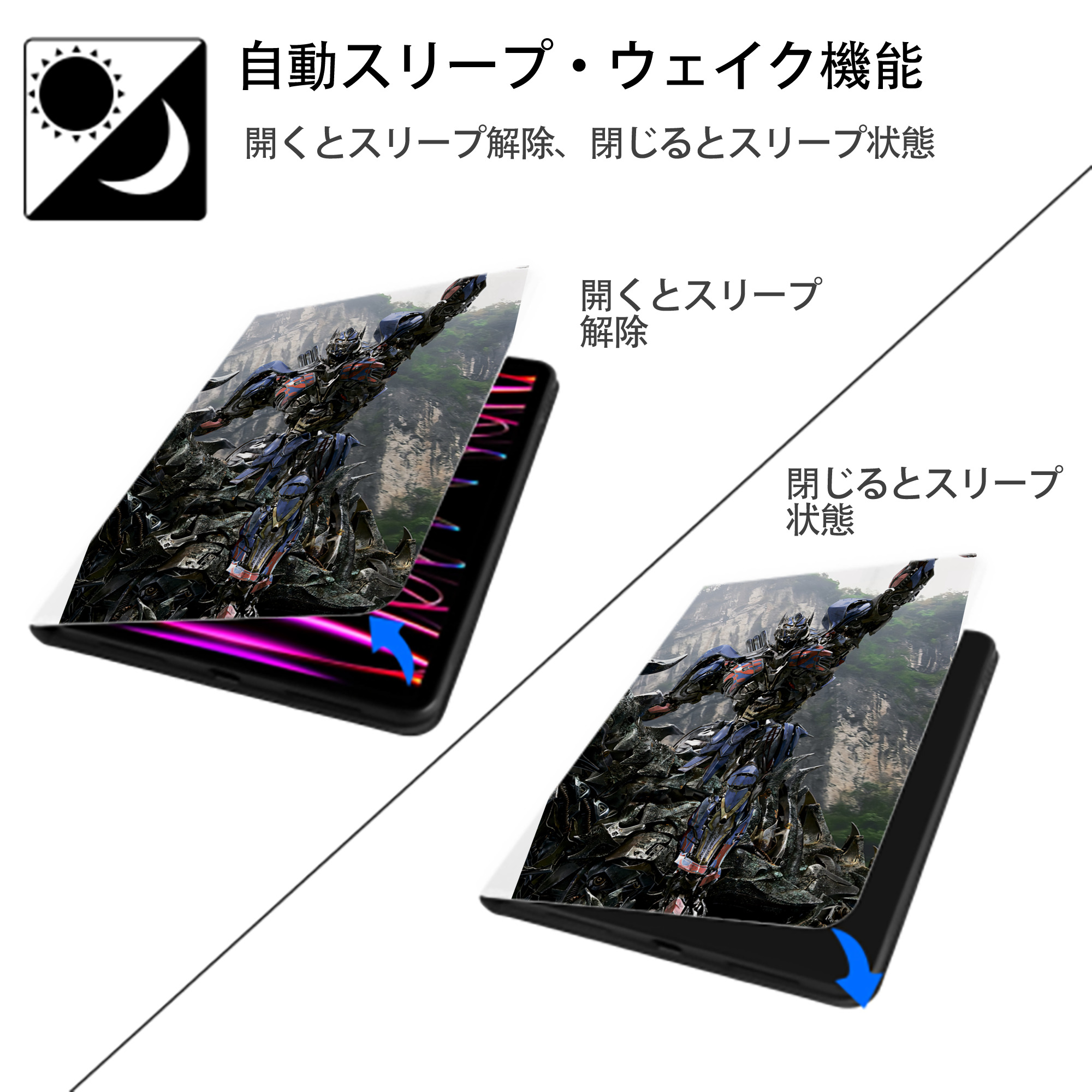 Transformers トランスフォーマー IPad ケース ペン収納付き 三つ折りスタンド PUレザー×シリコン 対応機種9.5/10.5/10.9インチ