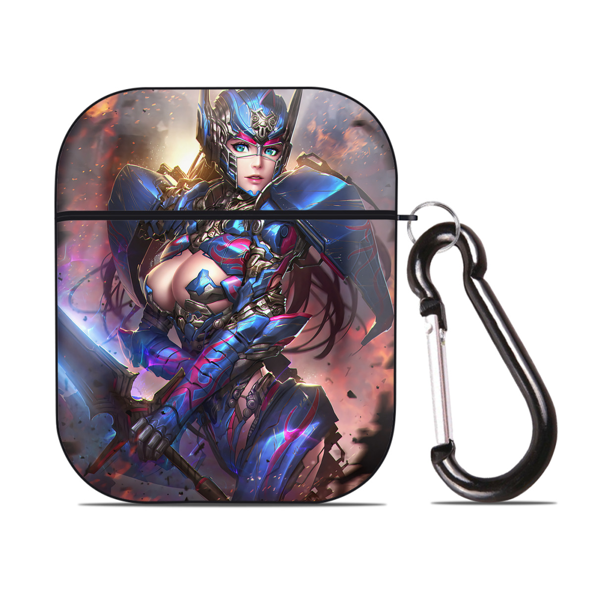 （画像用） Transformers トランスフォーマー AirPods 第2世代保護ケース ハードシェル ブラック 耐衝撃・防指紋・カラビナ付き