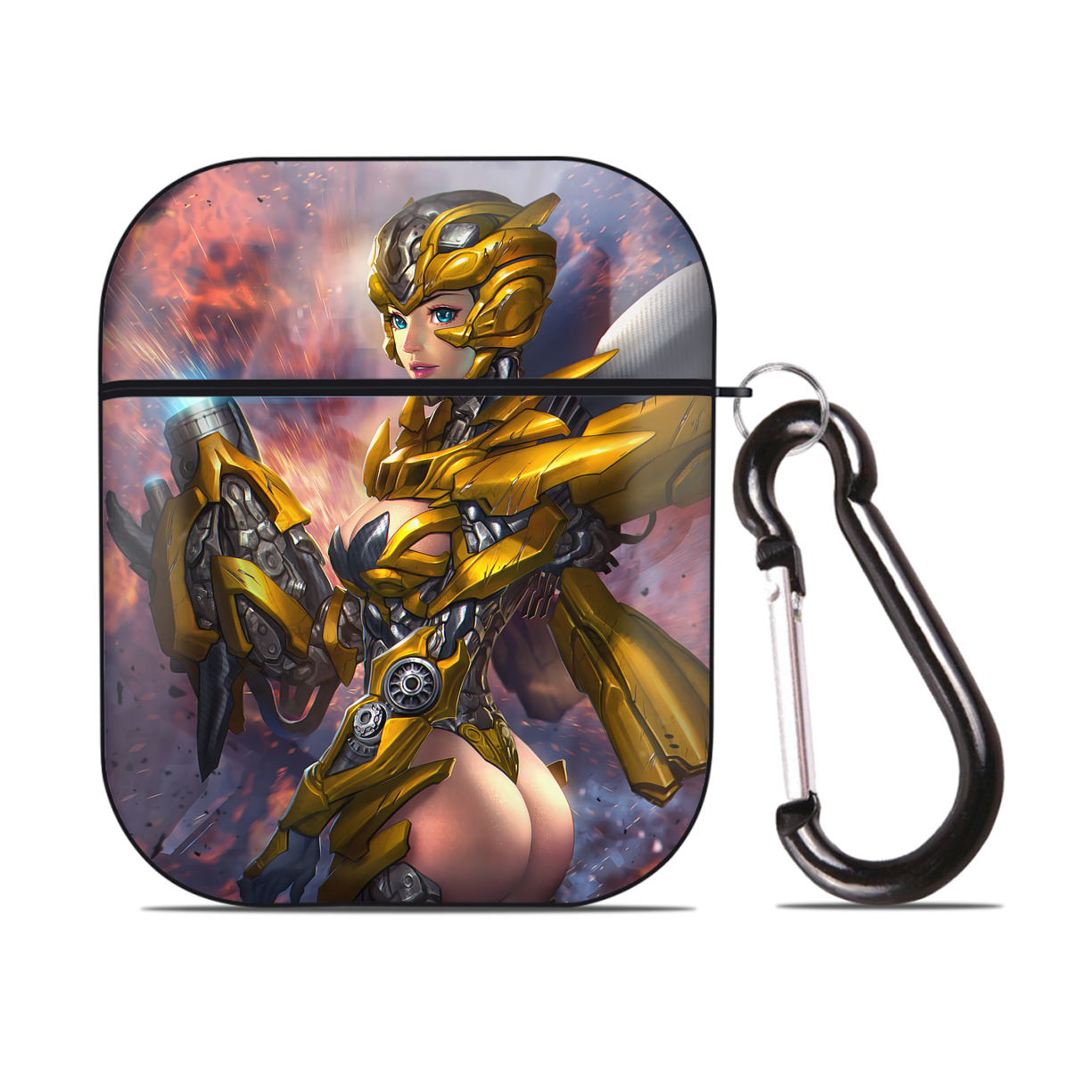 （画像用） Transformers トランスフォーマー AirPods 第2世代保護ケース ハードシェル ブラック 耐衝撃・防指紋・カラビナ付き