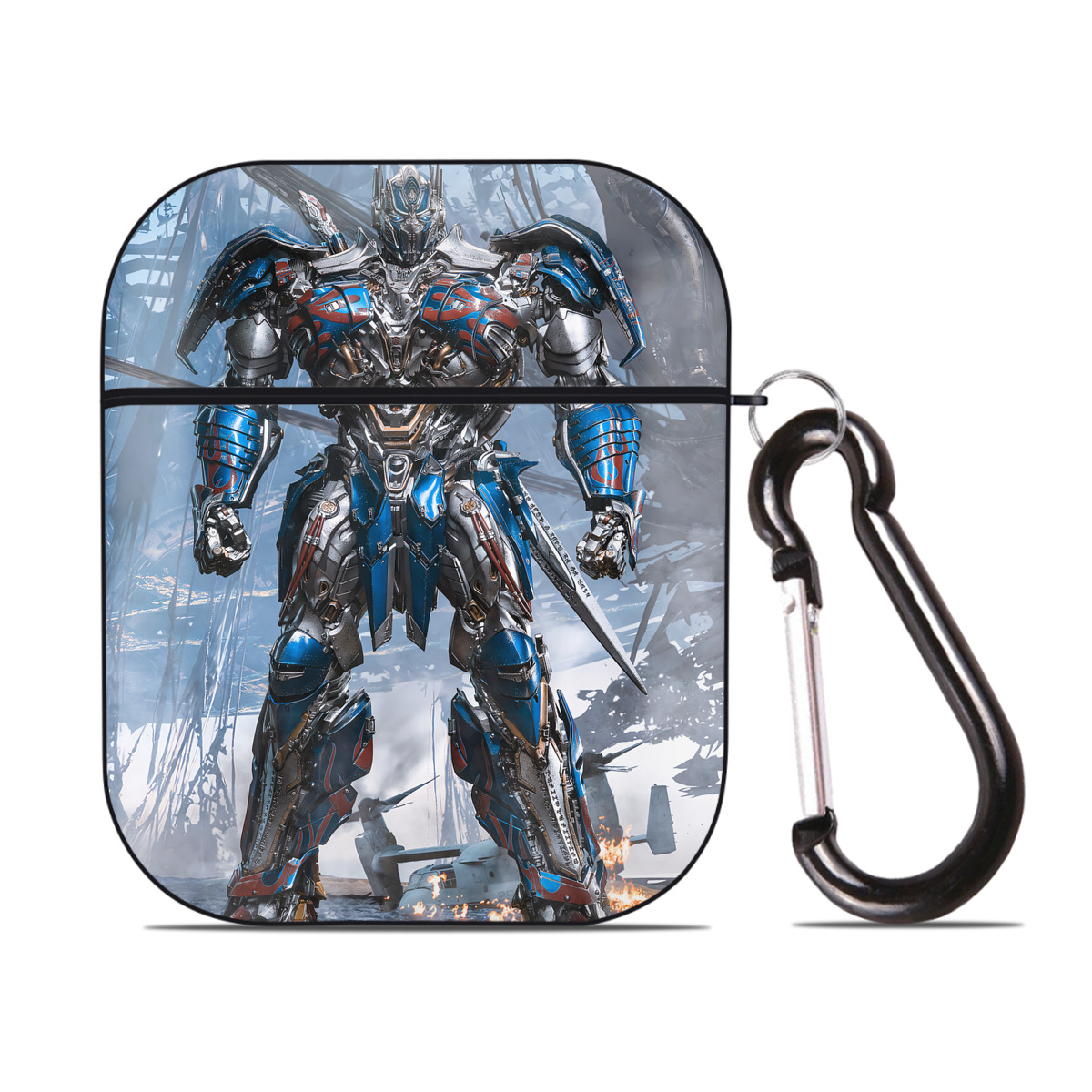 （画像用） Transformers トランスフォーマー AirPods 第2世代保護ケース ハードシェル ブラック 耐衝撃・防指紋・カラビナ付き