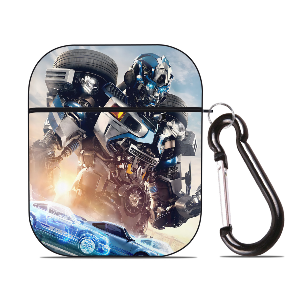 （画像用） Transformers トランスフォーマー AirPods 第2世代保護ケース ハードシェル ブラック 耐衝撃・防指紋・カラビナ付き