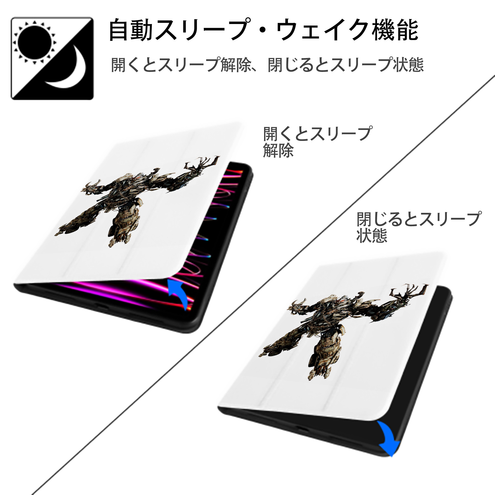 Transformers トランスフォーマー IPad ケース ペン収納付き 三つ折りスタンド PUレザー×シリコン 対応機種9.5/10.5/10.9インチ